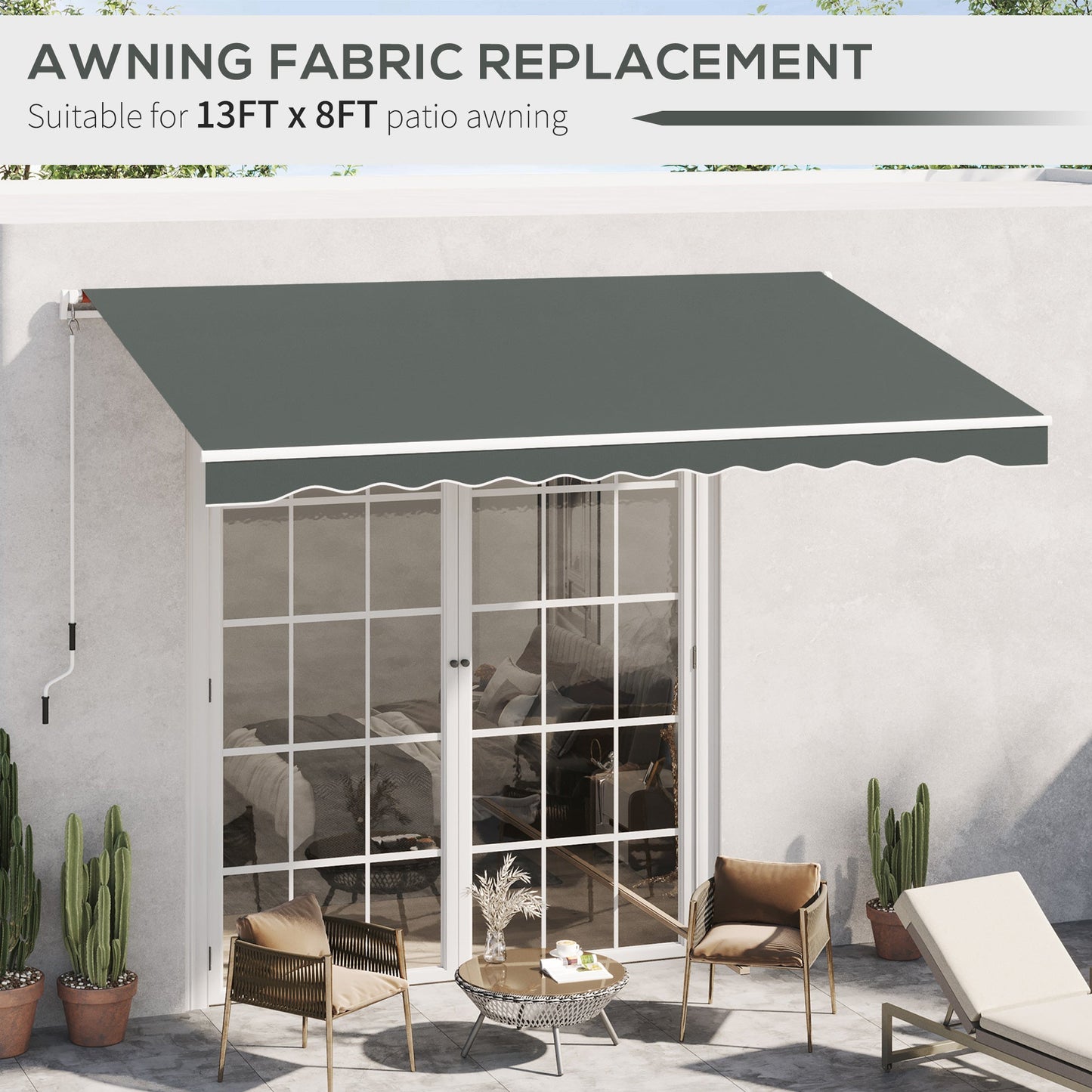 13' x 8' Retractable Awning Fabric Replacement Outdoor Sunshade Canopy Awning Cover, UV Protection, Grey