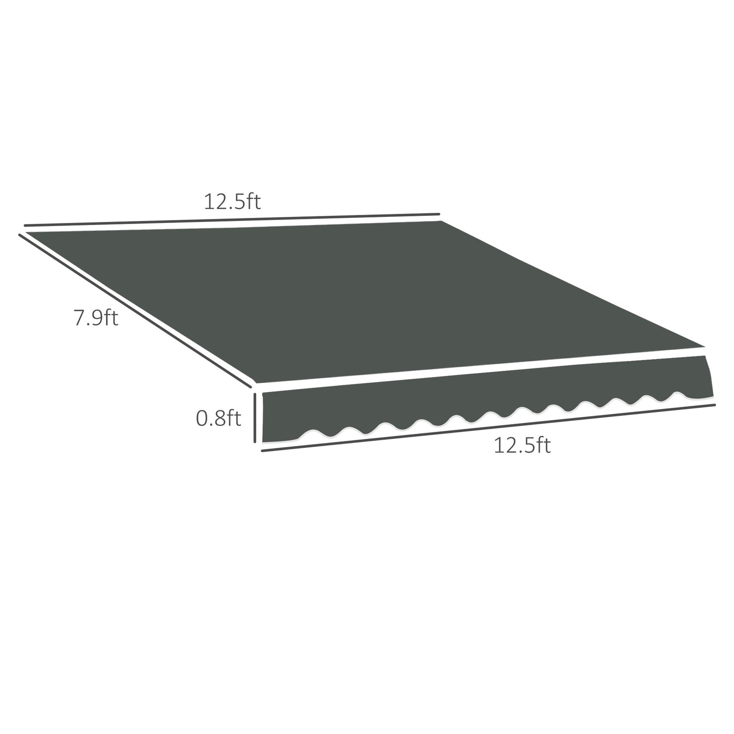 13' x 8' Retractable Awning Fabric Replacement Outdoor Sunshade Canopy Awning Cover, UV Protection, Grey