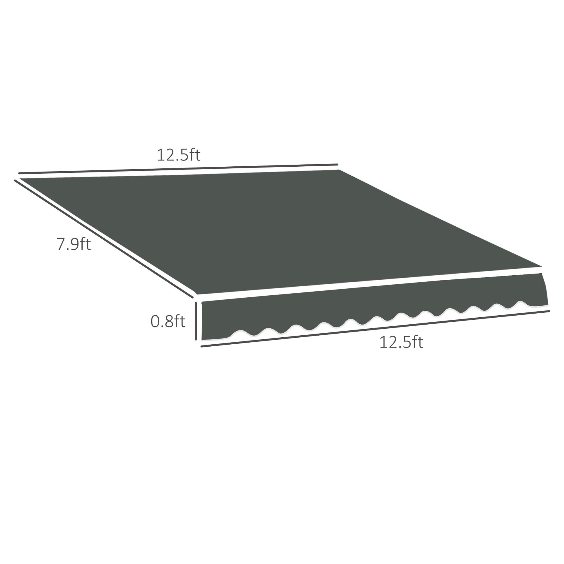 13' x 8' Retractable Awning Fabric Replacement Outdoor Sunshade Canopy Awning Cover, UV Protection, Grey