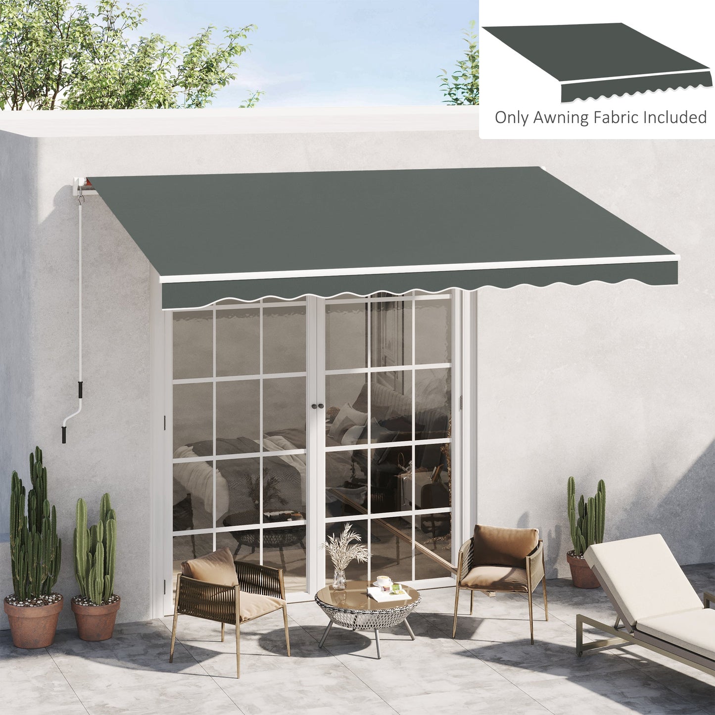 13' x 8' Retractable Awning Fabric Replacement Outdoor Sunshade Canopy Awning Cover, UV Protection, Grey