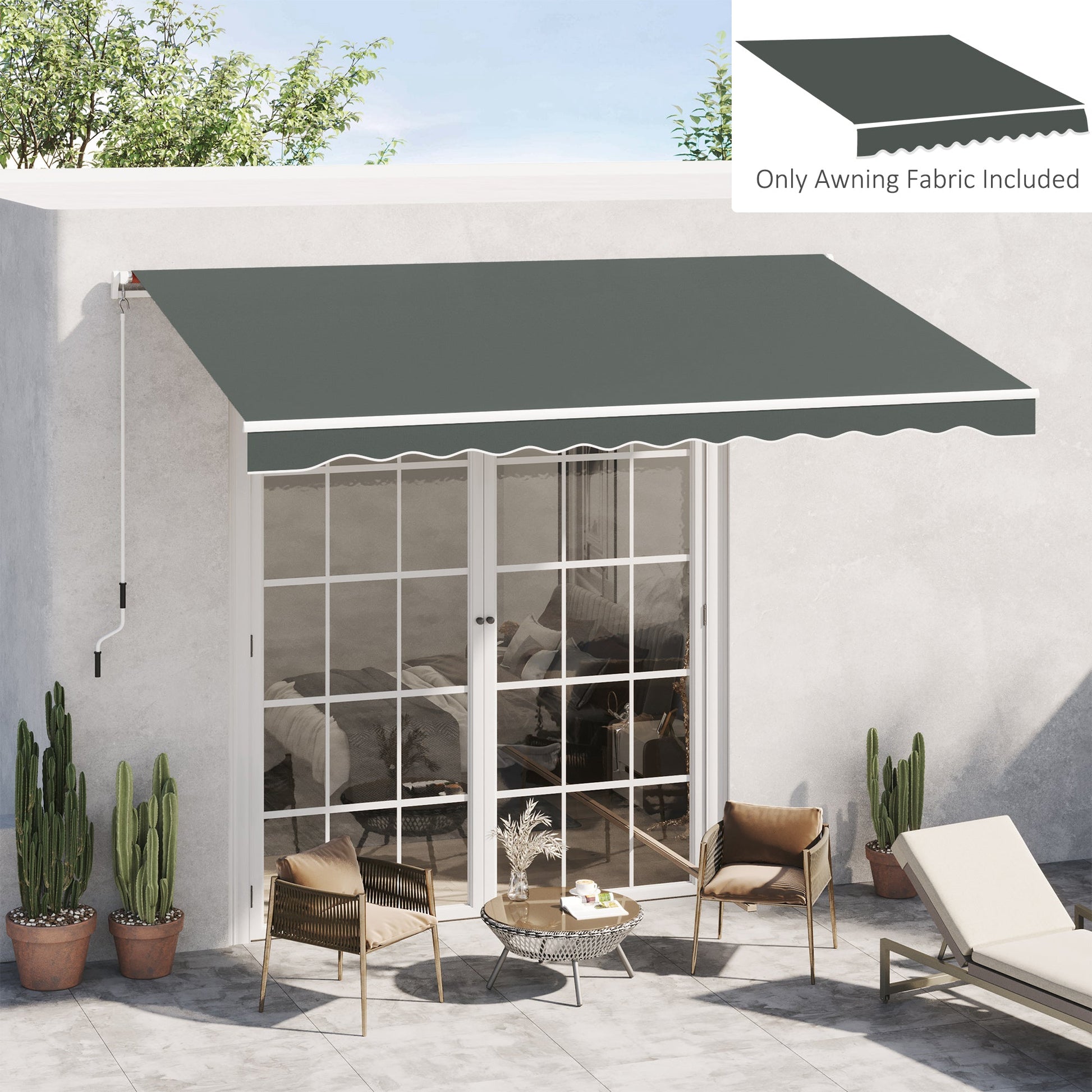 13' x 8' Retractable Awning Fabric Replacement Outdoor Sunshade Canopy Awning Cover, UV Protection, Grey