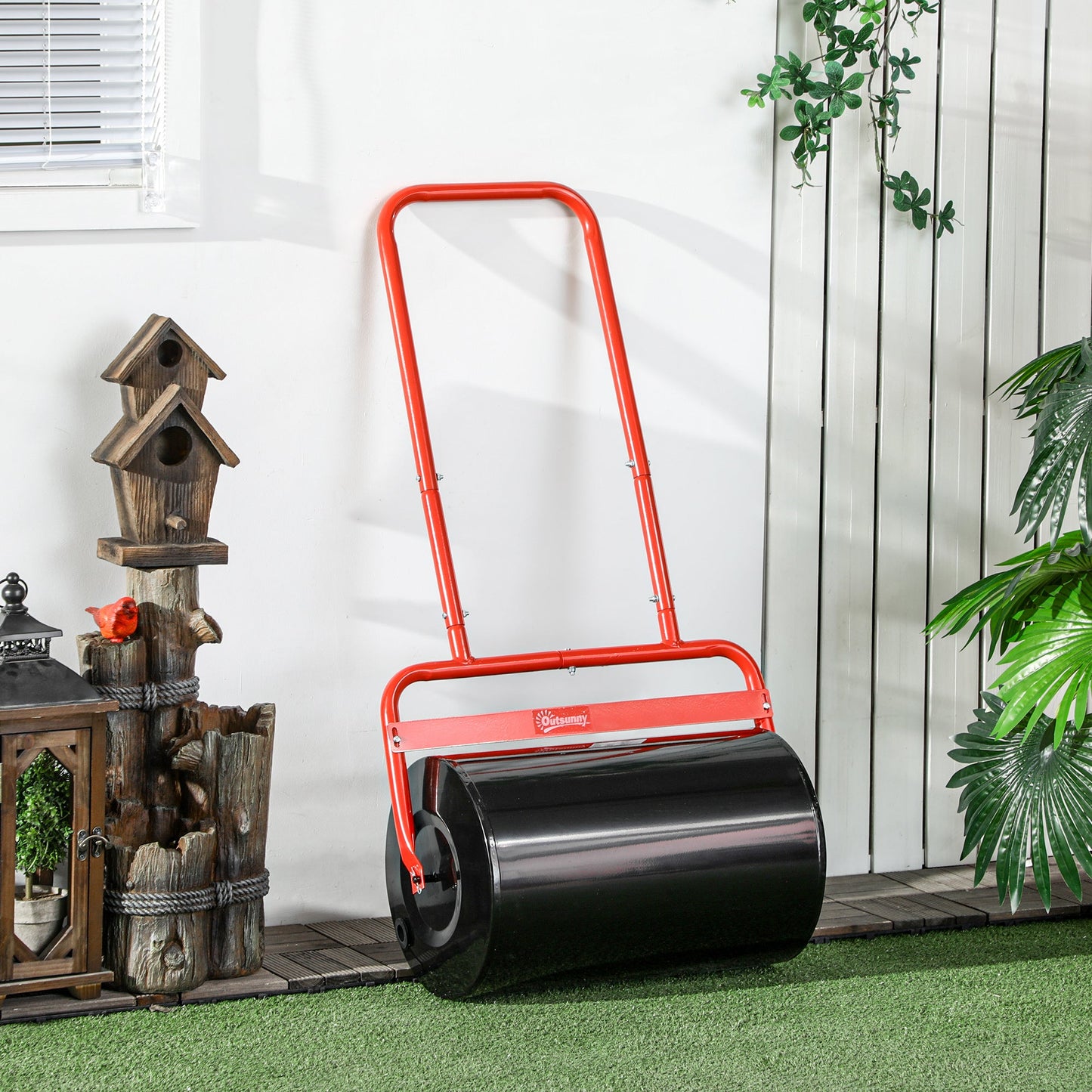 20" Push/Tow Behind Lawn Roller, Heavy Duty Sod Drum Roller Filled with 11 Gal Water/136 Lbs Sand, Grass Flattener for Yard, Patio, Park, Red