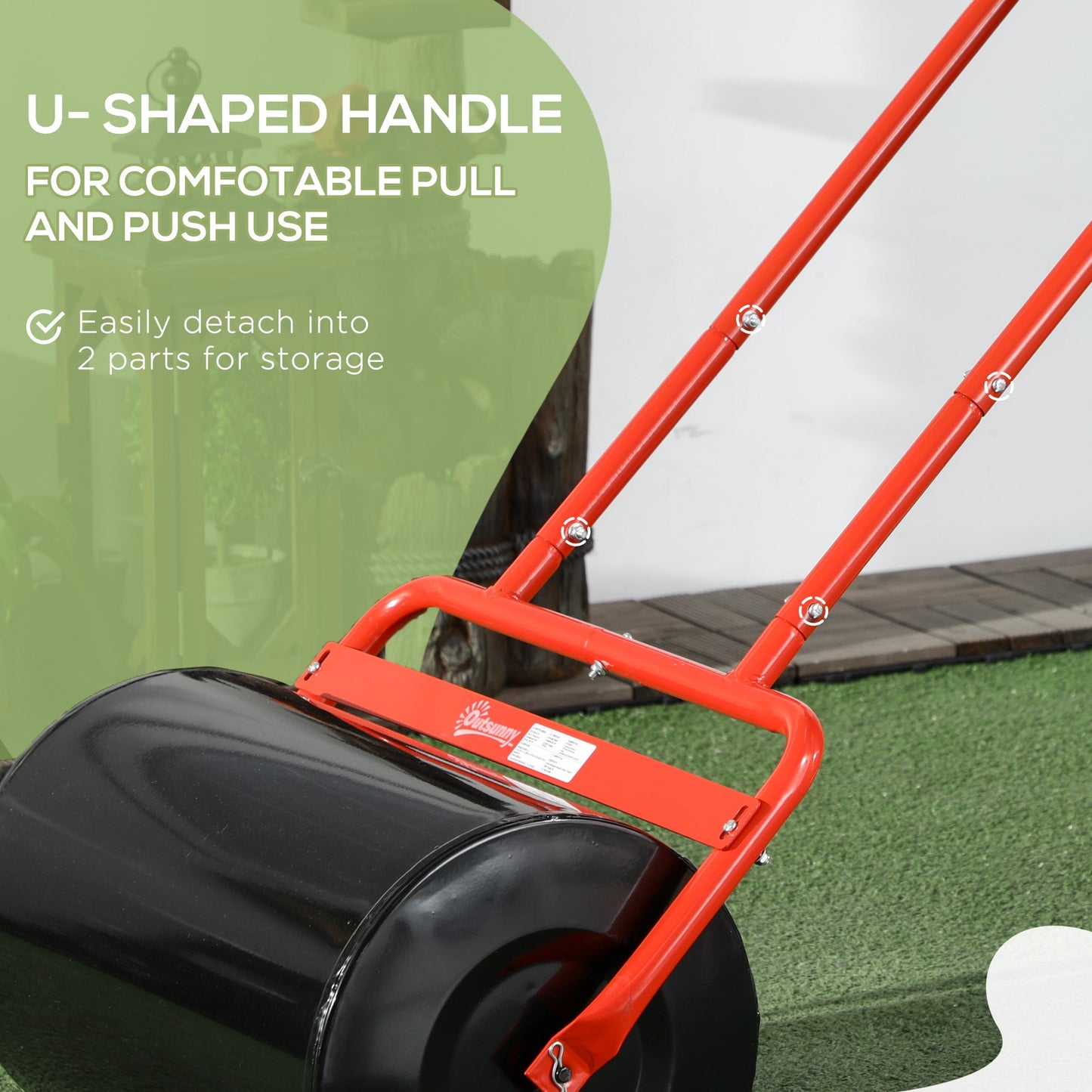 20" Push/Tow Behind Lawn Roller, Heavy Duty Sod Drum Roller Filled with 11 Gal Water/136 Lbs Sand, Grass Flattener for Yard, Patio, Park, Red
