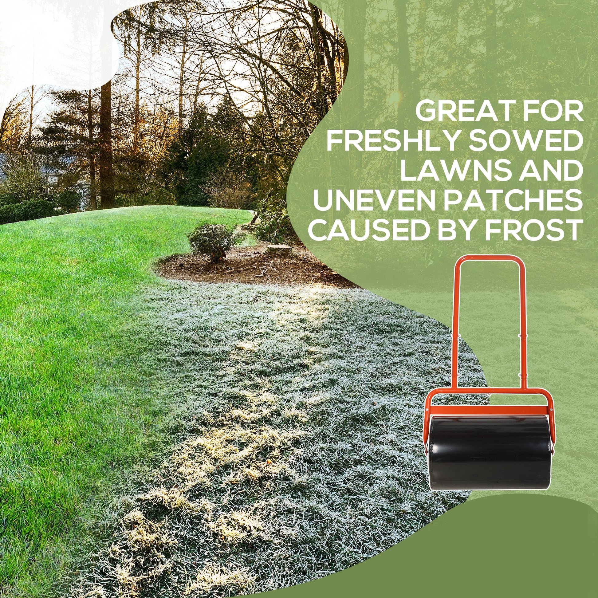 20" Push/Tow Behind Lawn Roller, Heavy Duty Sod Drum Roller Filled with 11 Gal Water/136 Lbs Sand, Grass Flattener for Yard, Patio, Park, Red