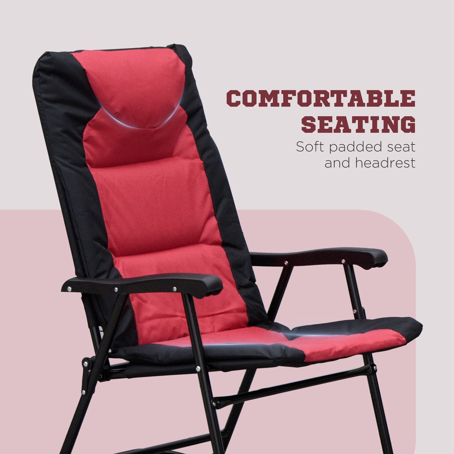 3pc Patio Foldable Rocking Chair Set, Outdoor Rocking Chairs and Table Bistro Set w/ Padded Seat, Headrest, Backrest for park, backyard, garden, Red