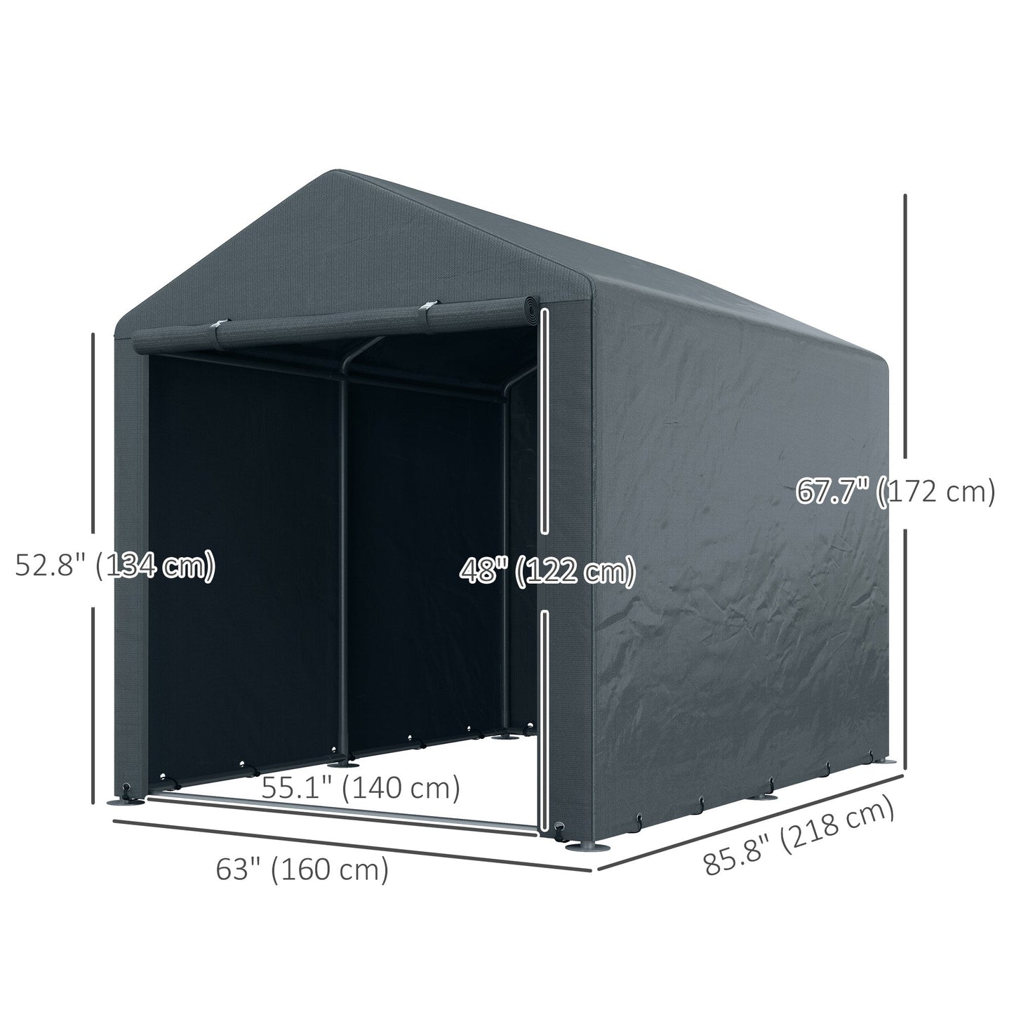 5.2 x 7.2 ft Portable Shed, Outdoor Storage Shed Bike Tent with Waterproof Cover, Galvanized Steel Frame & Roll-up Door for Bikes, Garden Tools, Motorcycles, Dark Grey