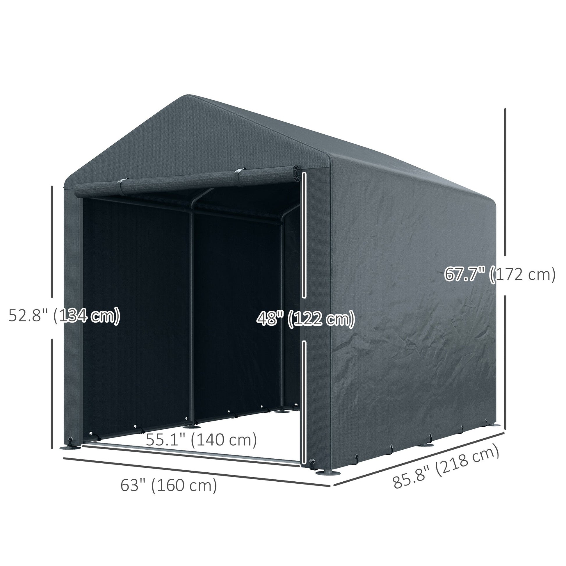 5.2 x 7.2 ft Portable Shed, Outdoor Storage Shed Bike Tent with Waterproof Cover, Galvanized Steel Frame & Roll-up Door for Bikes, Garden Tools, Motorcycles, Dark Grey