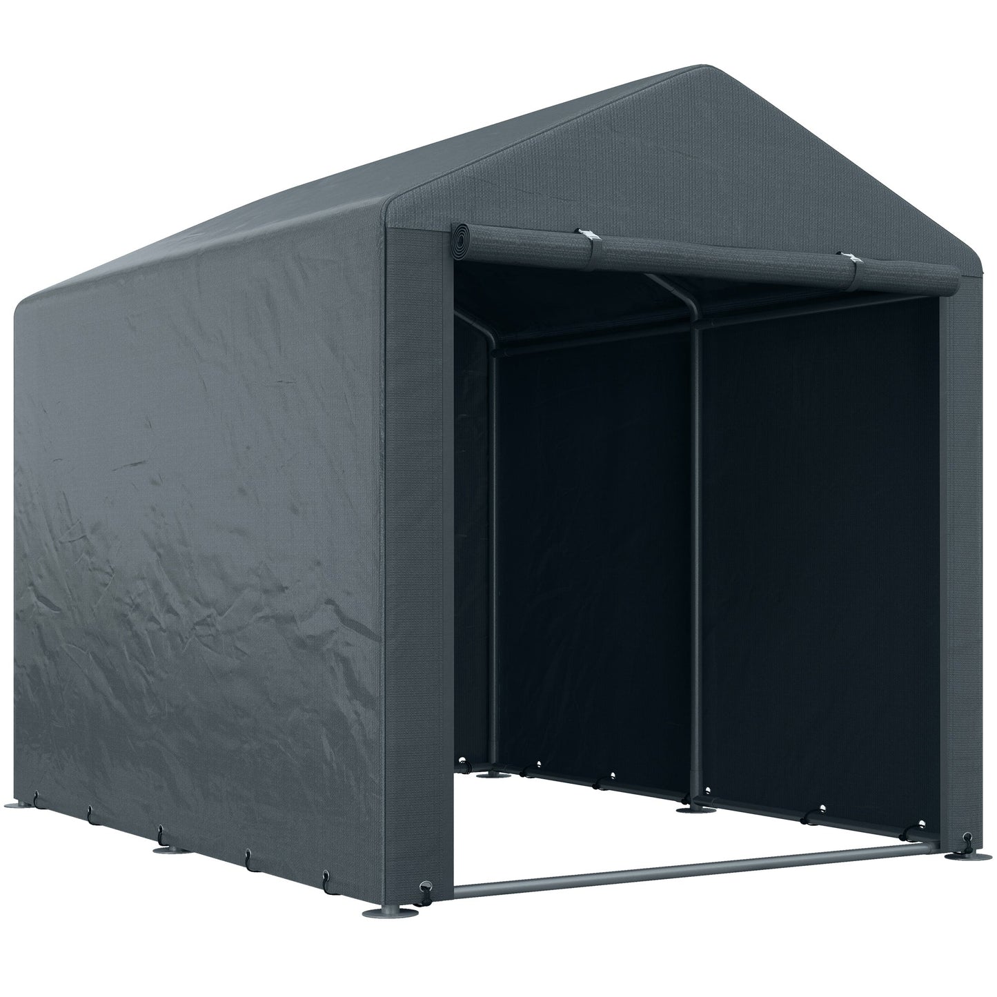 5.2 x 7.2 ft Portable Shed, Outdoor Storage Shed Bike Tent with Waterproof Cover, Galvanized Steel Frame & Roll-up Door for Bikes, Garden Tools, Motorcycles, Dark Grey