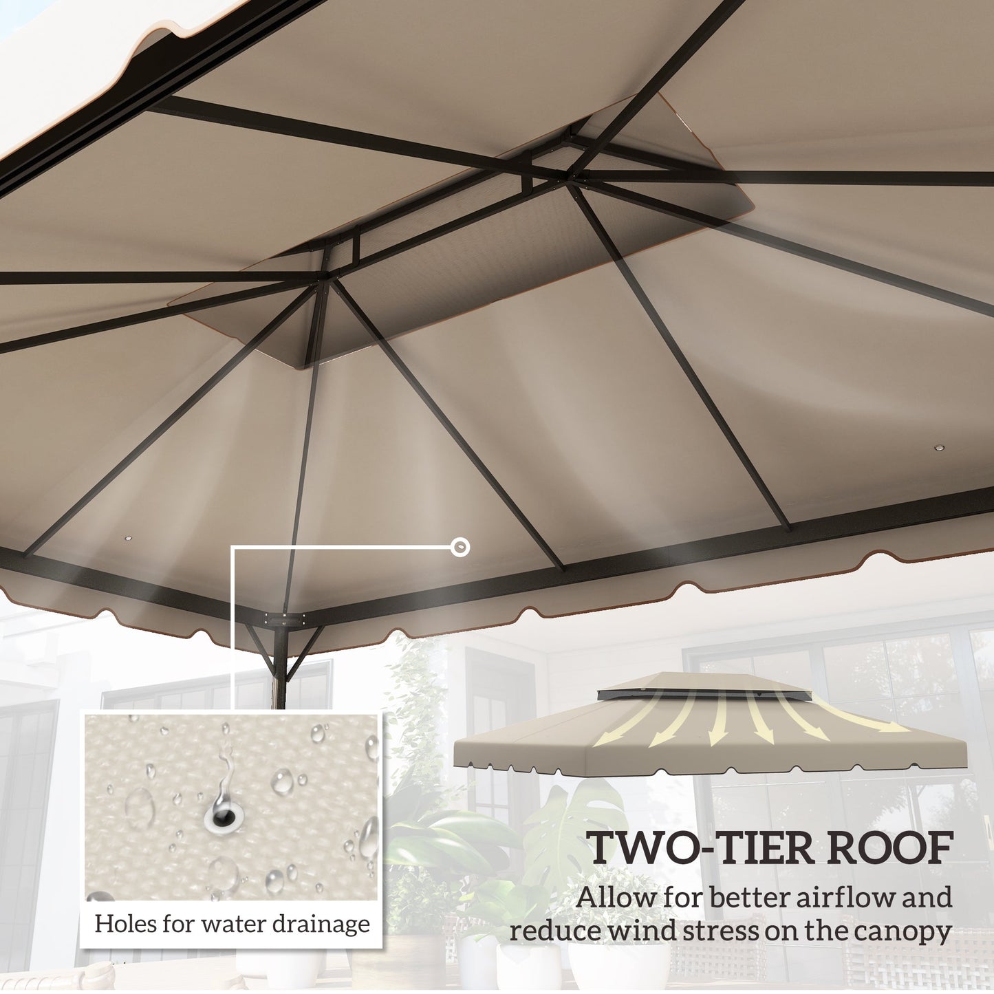 13.1' x 9.8' Gazebo Replacement Canopy, Gazebo Top Cover with Double Vented Roof for Garden Patio Outdoor TOP ONLY, Beige
