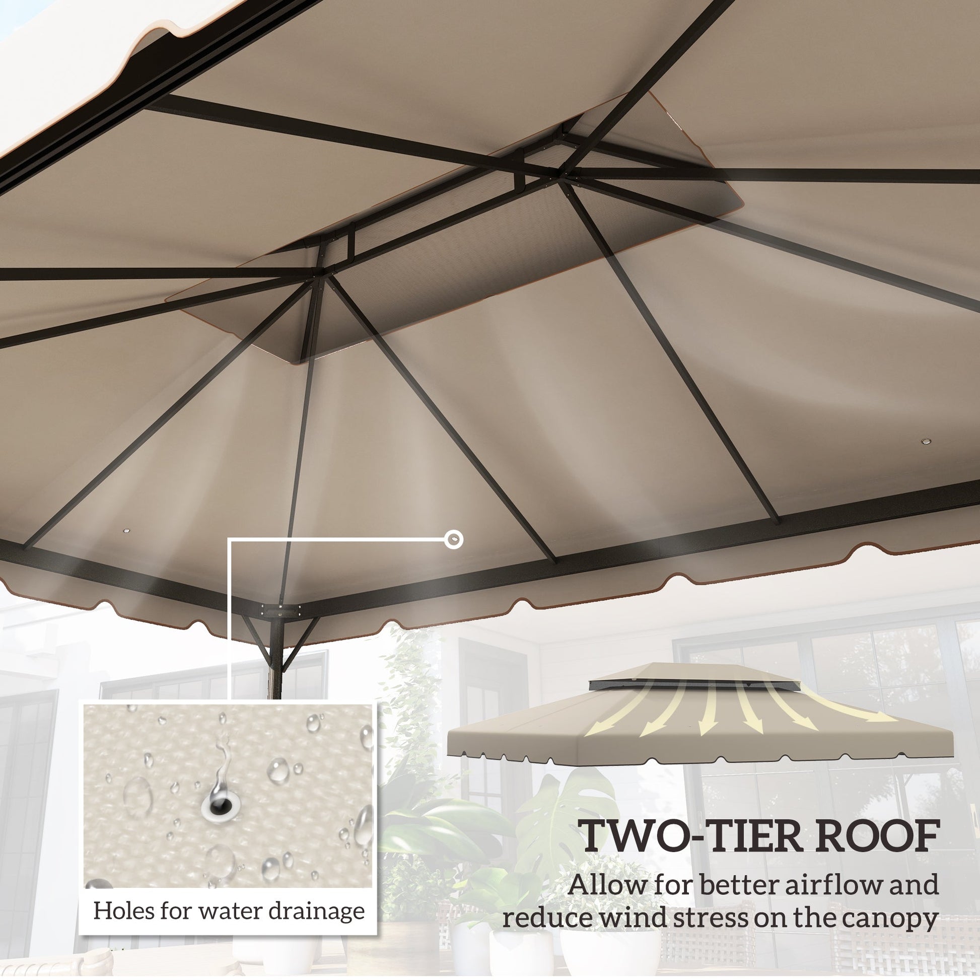 13.1' x 9.8' Gazebo Replacement Canopy, Gazebo Top Cover with Double Vented Roof for Garden Patio Outdoor TOP ONLY, Beige