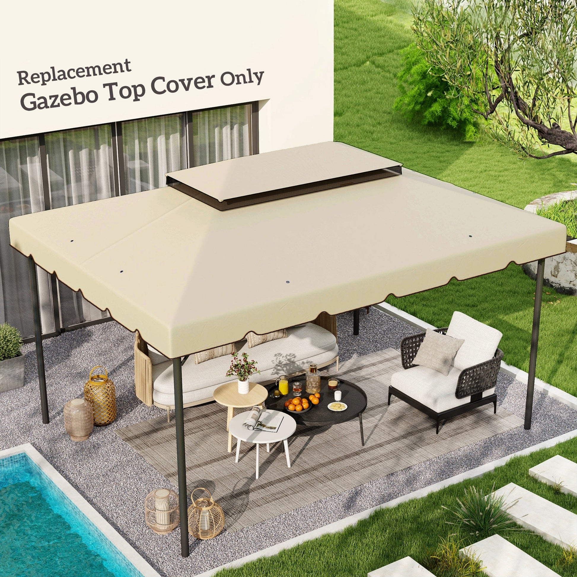 13.1' x 9.8' Gazebo Replacement Canopy, Gazebo Top Cover with Double Vented Roof for Garden Patio Outdoor TOP ONLY, Beige