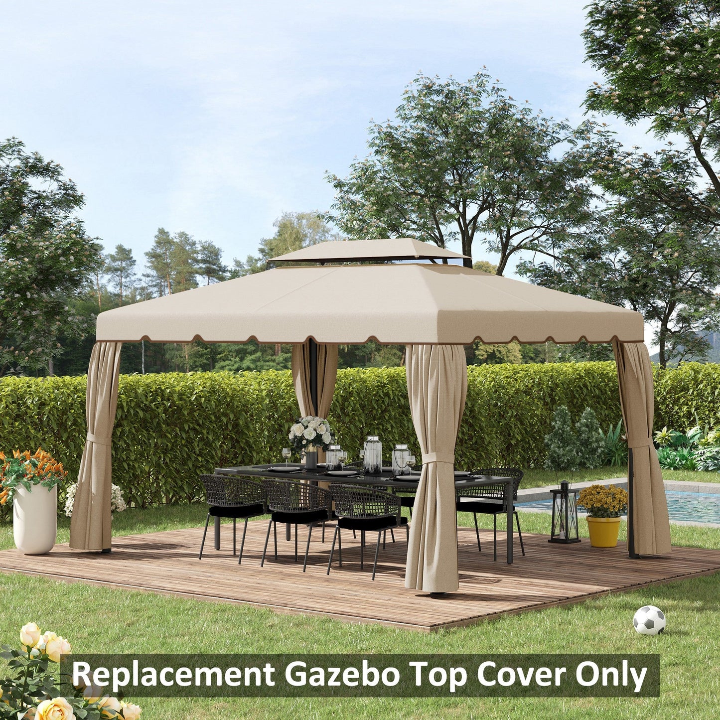 13.1' x 9.8' Gazebo Replacement Canopy, Gazebo Top Cover with Double Vented Roof for Garden Patio Outdoor TOP ONLY, Beige