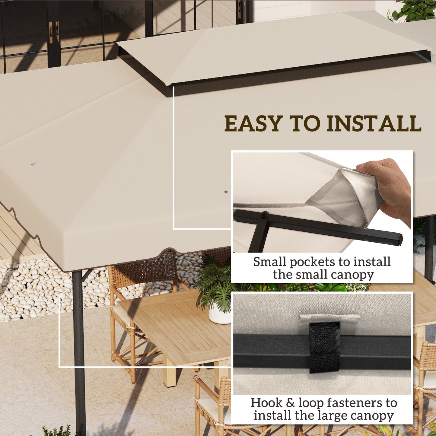 13.1' x 9.8' Gazebo Replacement Canopy, Gazebo Top Cover with Double Vented Roof for Garden Patio Outdoor TOP ONLY, Beige
