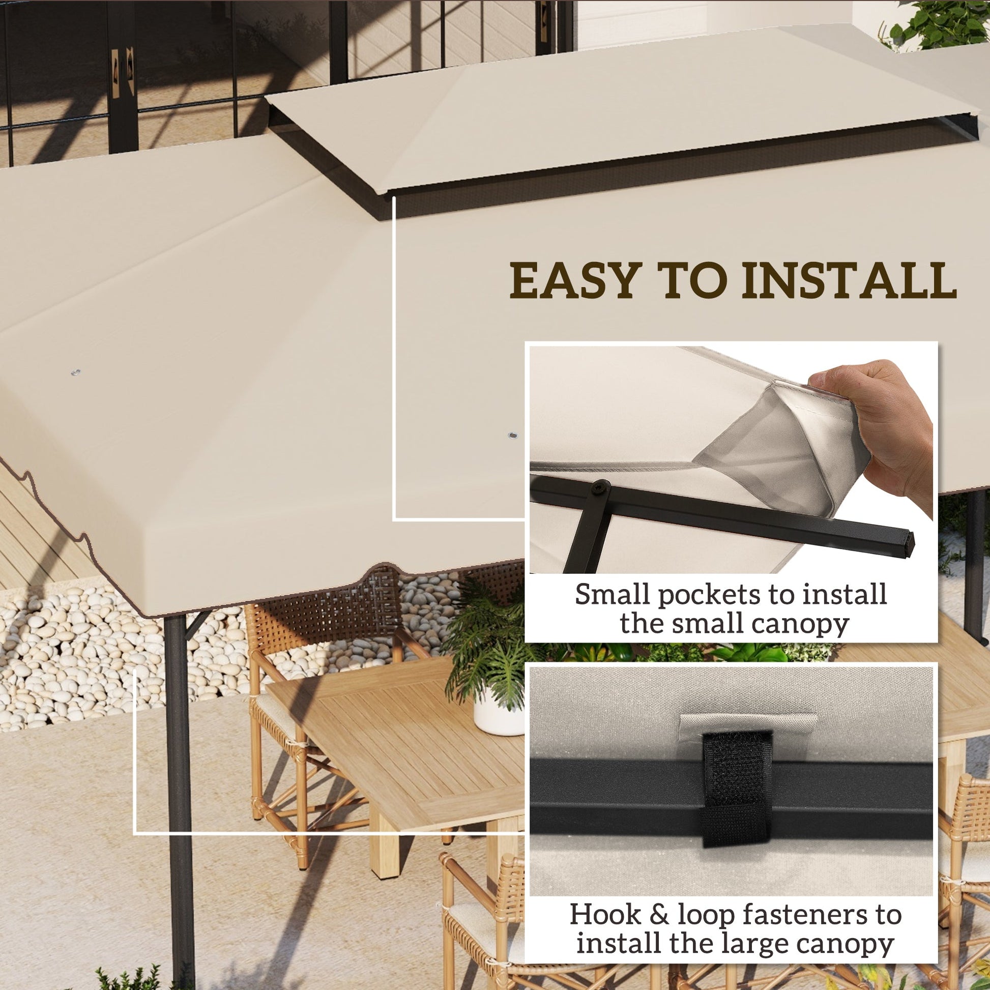 13.1' x 9.8' Gazebo Replacement Canopy, Gazebo Top Cover with Double Vented Roof for Garden Patio Outdoor TOP ONLY, Beige