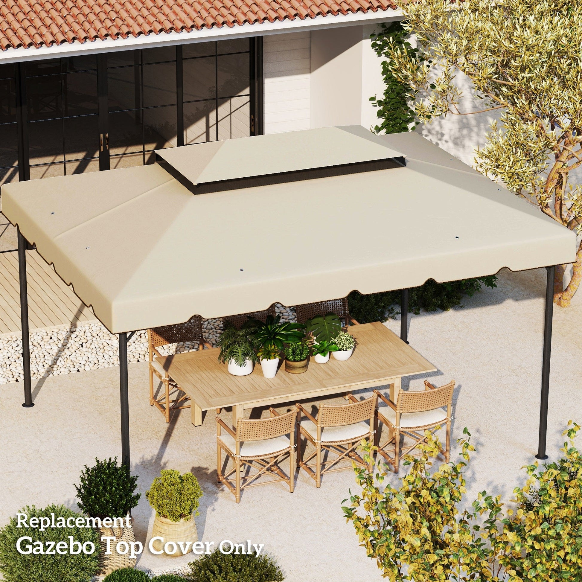 13.1' x 9.8' Gazebo Replacement Canopy, Gazebo Top Cover with Double Vented Roof for Garden Patio Outdoor TOP ONLY, Beige