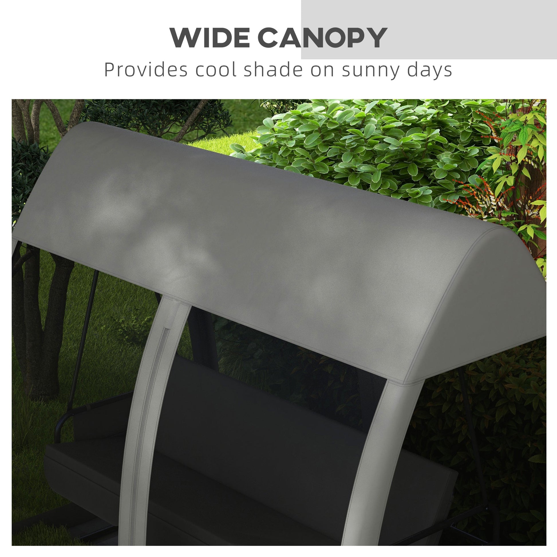 3-Seat Outdoor Swing Chair, Chaise Lounger Bed, Garden Hammock, Converting Flat Bed with Steel Stand, Canopy and Mesh Netting for Garden, Patio, Porch, Dark Grey