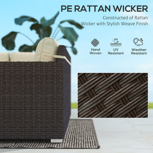 6 Pieces Rattan Patio Furniture Set, 5 Seater Sectional Outdoor Furniture with Wicker Corner Sofa and Wood-Plastic Coffee Table for Deck, Porch, Garden, Light Khaki