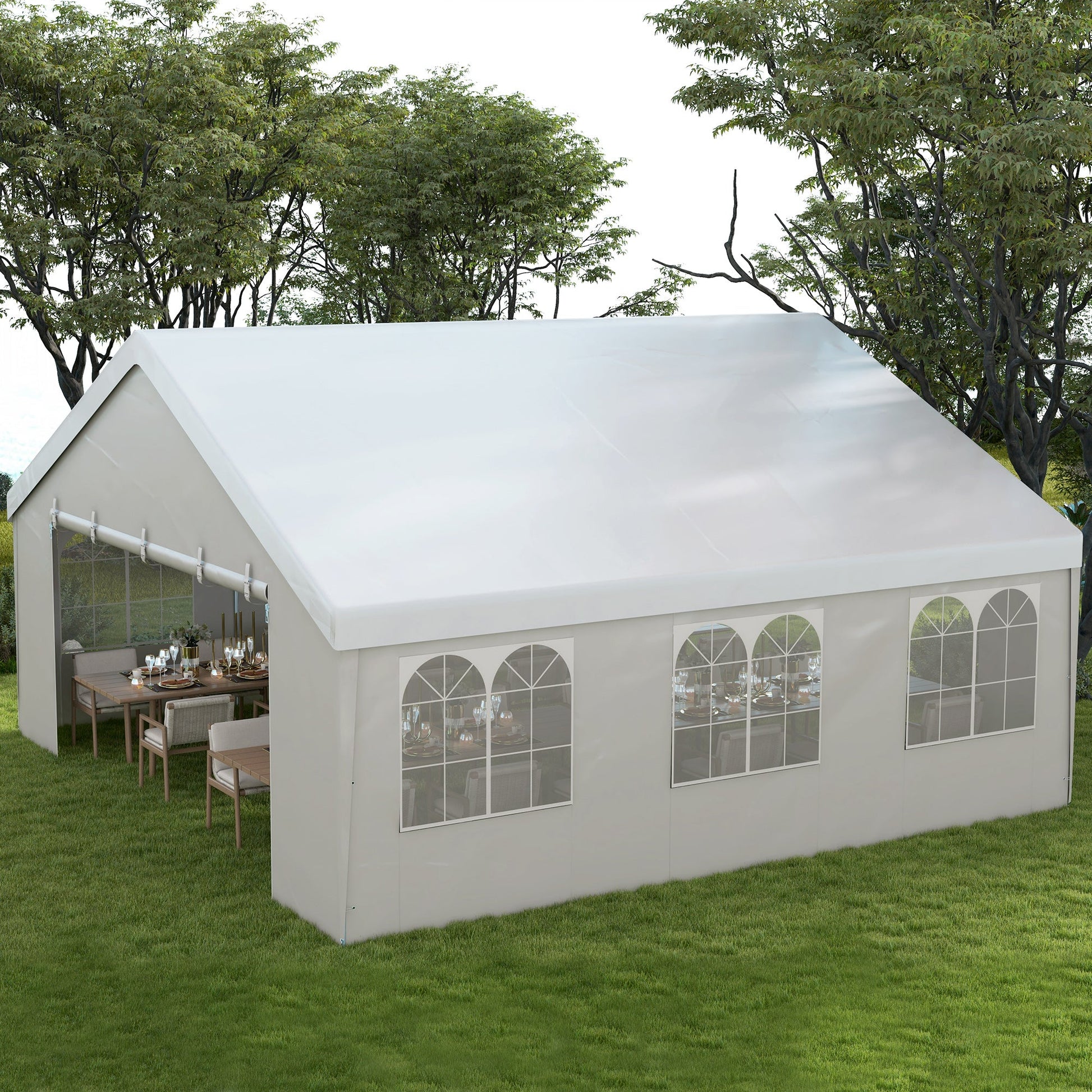 19.5' x 19' Party Tent, Heavy Duty Outdoor Canopy Tent Shelter with Removable Sidewalls, 2 Doors and 6 Windows, Large White Tents for Parties, Events, BBQ Grill