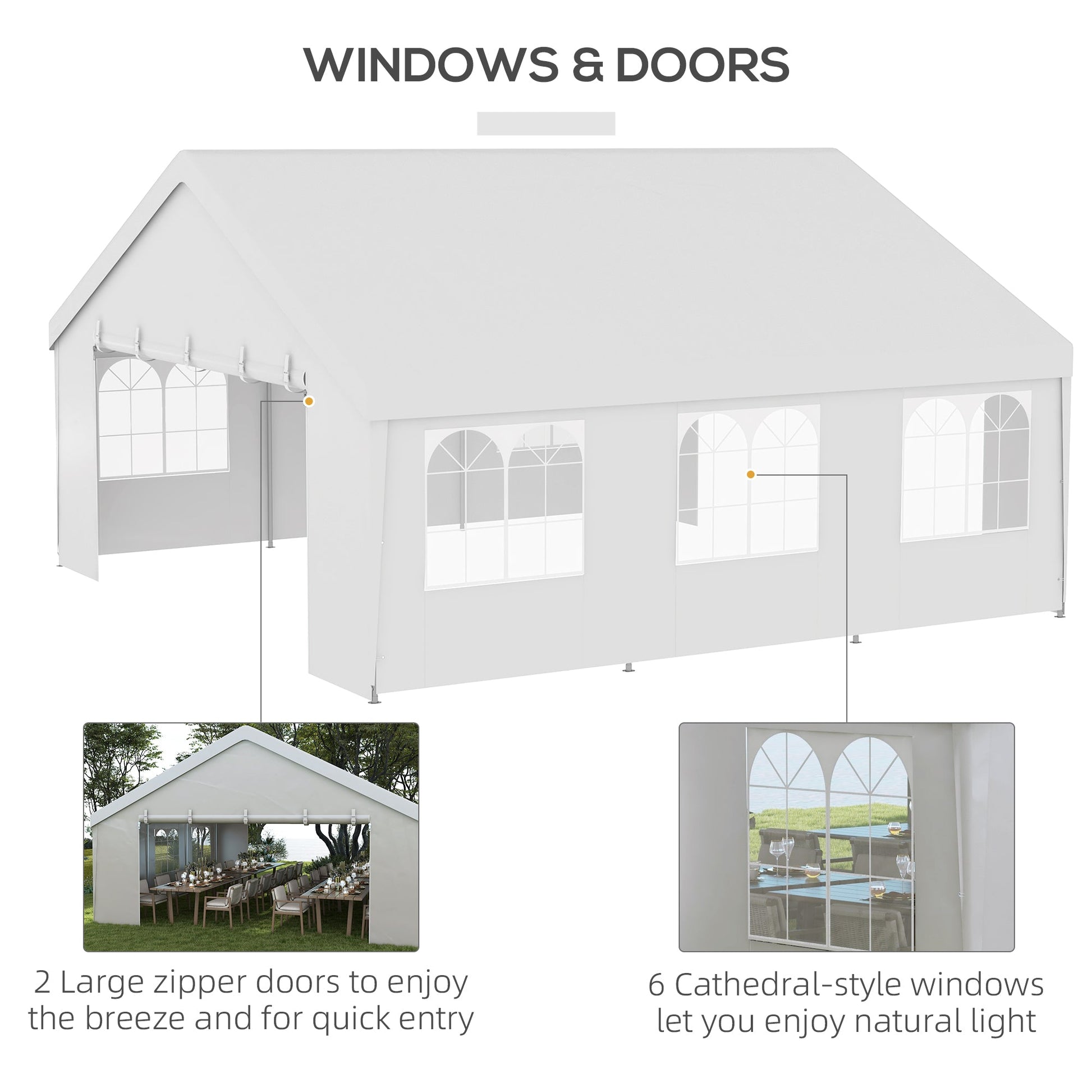 19.5' x 19' Party Tent, Heavy Duty Outdoor Canopy Tent Shelter with Removable Sidewalls, 2 Doors and 6 Windows, Large White Tents for Parties, Events, BBQ Grill