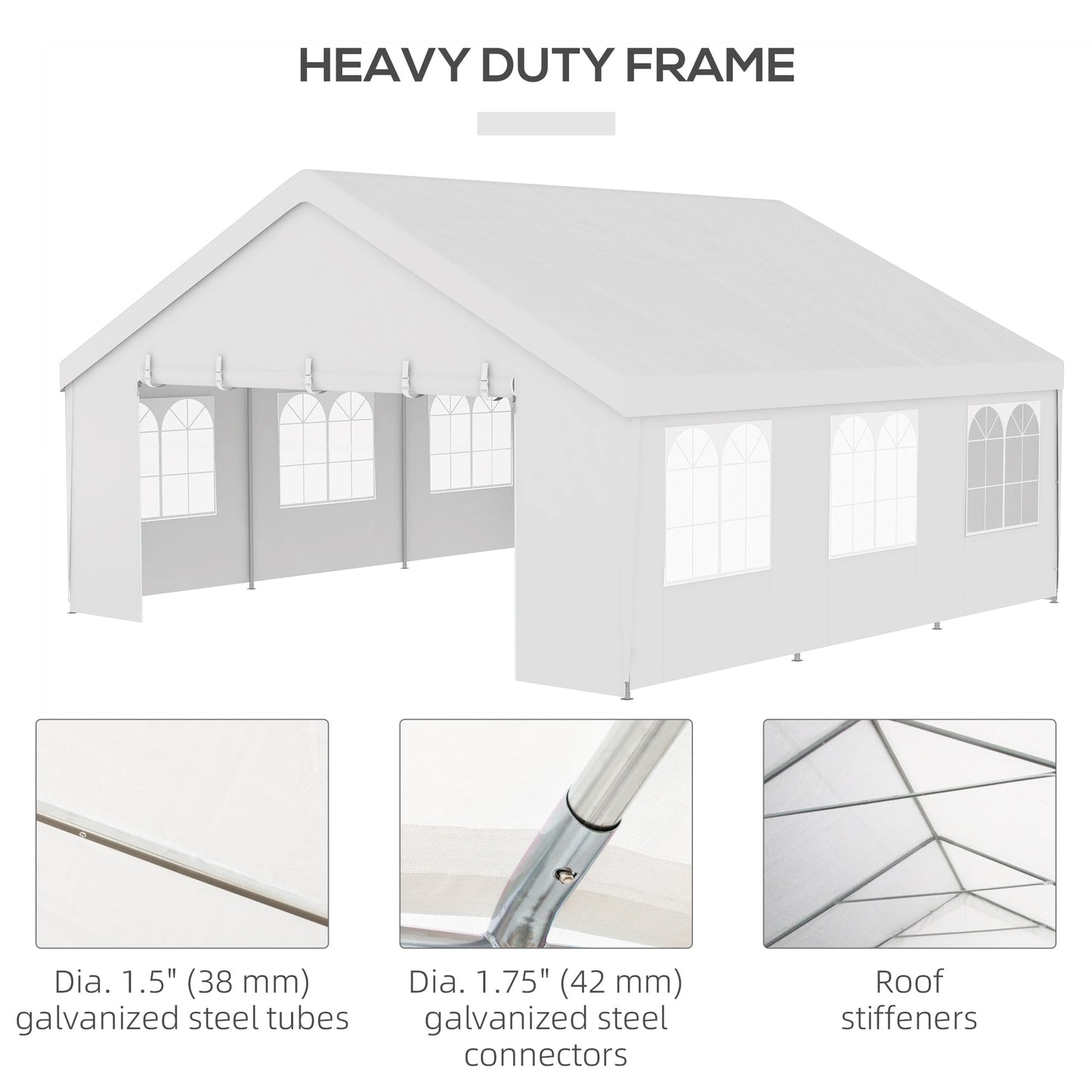 19.5' x 19' Party Tent, Heavy Duty Outdoor Canopy Tent Shelter with Removable Sidewalls, 2 Doors and 6 Windows, Large White Tents for Parties, Events, BBQ Grill
