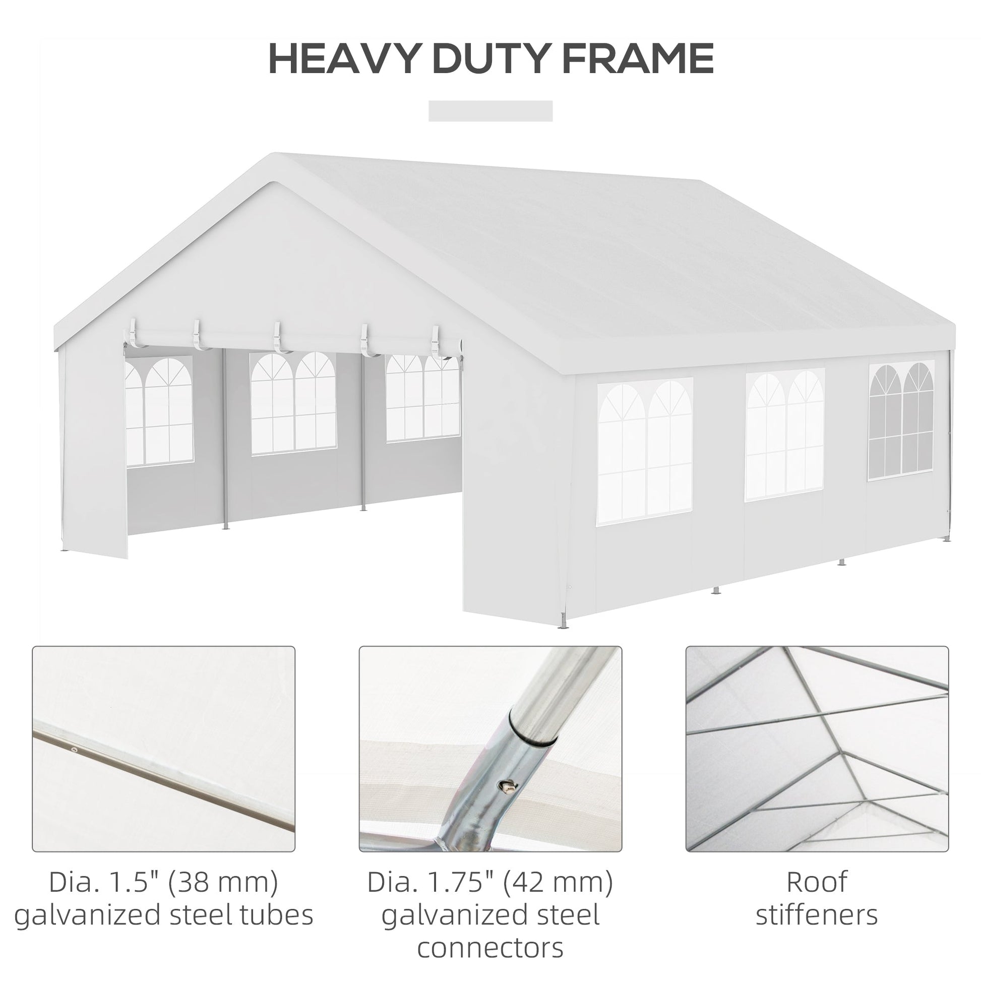 19.5' x 19' Party Tent, Heavy Duty Outdoor Canopy Tent Shelter with Removable Sidewalls, 2 Doors and 6 Windows, Large White Tents for Parties, Events, BBQ Grill