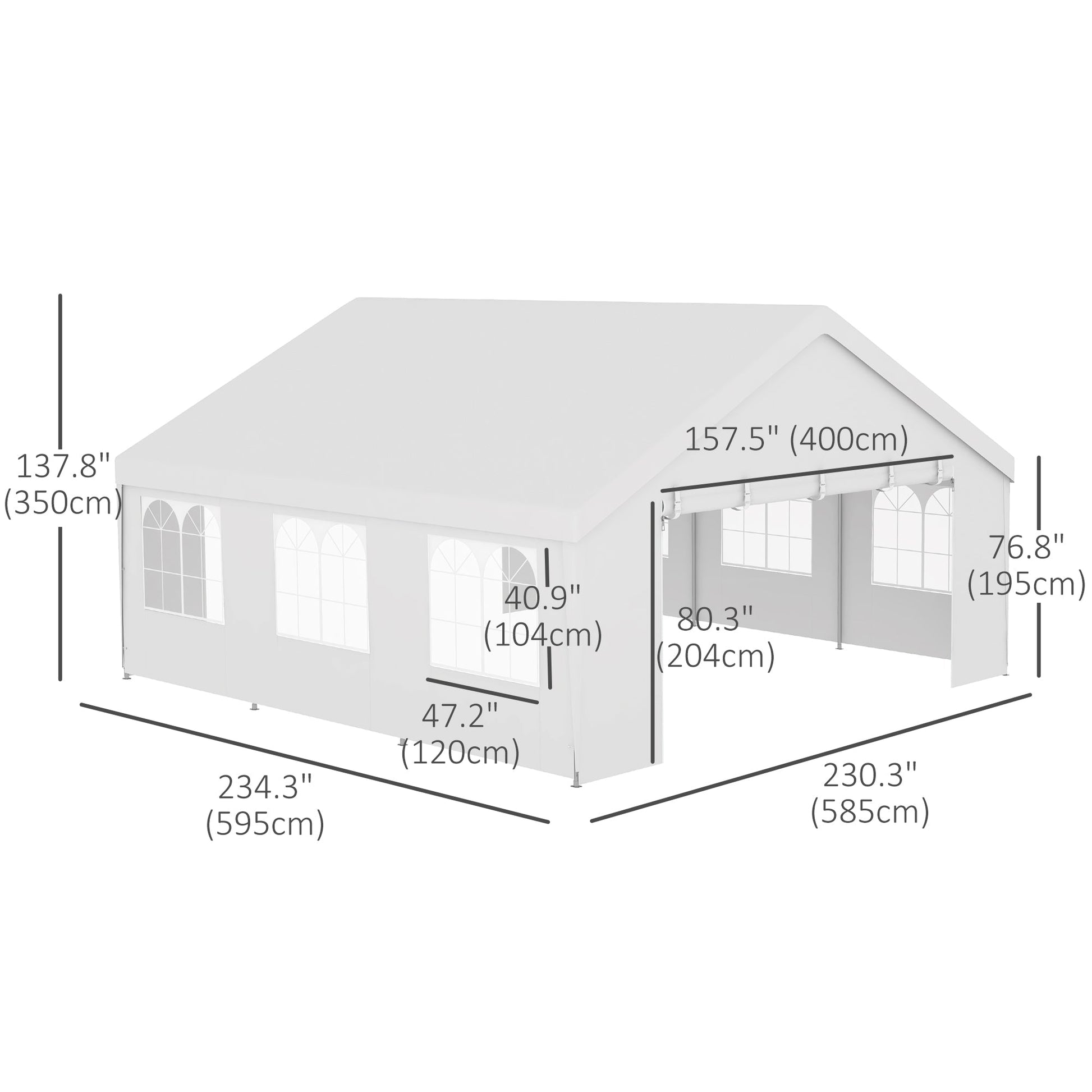 19.5' x 19' Party Tent, Heavy Duty Outdoor Canopy Tent Shelter with Removable Sidewalls, 2 Doors and 6 Windows, Large White Tents for Parties, Events, BBQ Grill