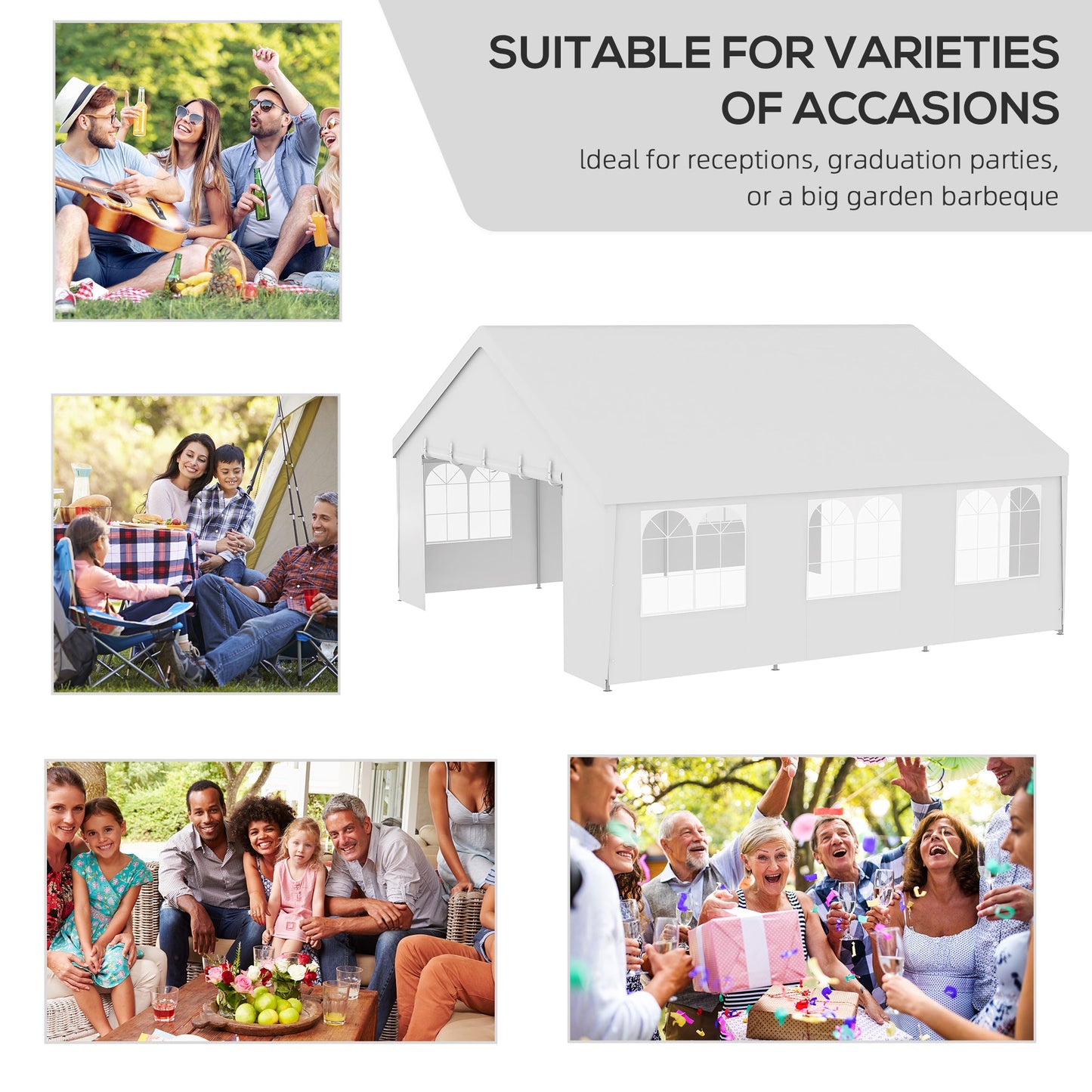 19.5' x 19' Party Tent, Heavy Duty Outdoor Canopy Tent Shelter with Removable Sidewalls, 2 Doors and 6 Windows, Large White Tents for Parties, Events, BBQ Grill