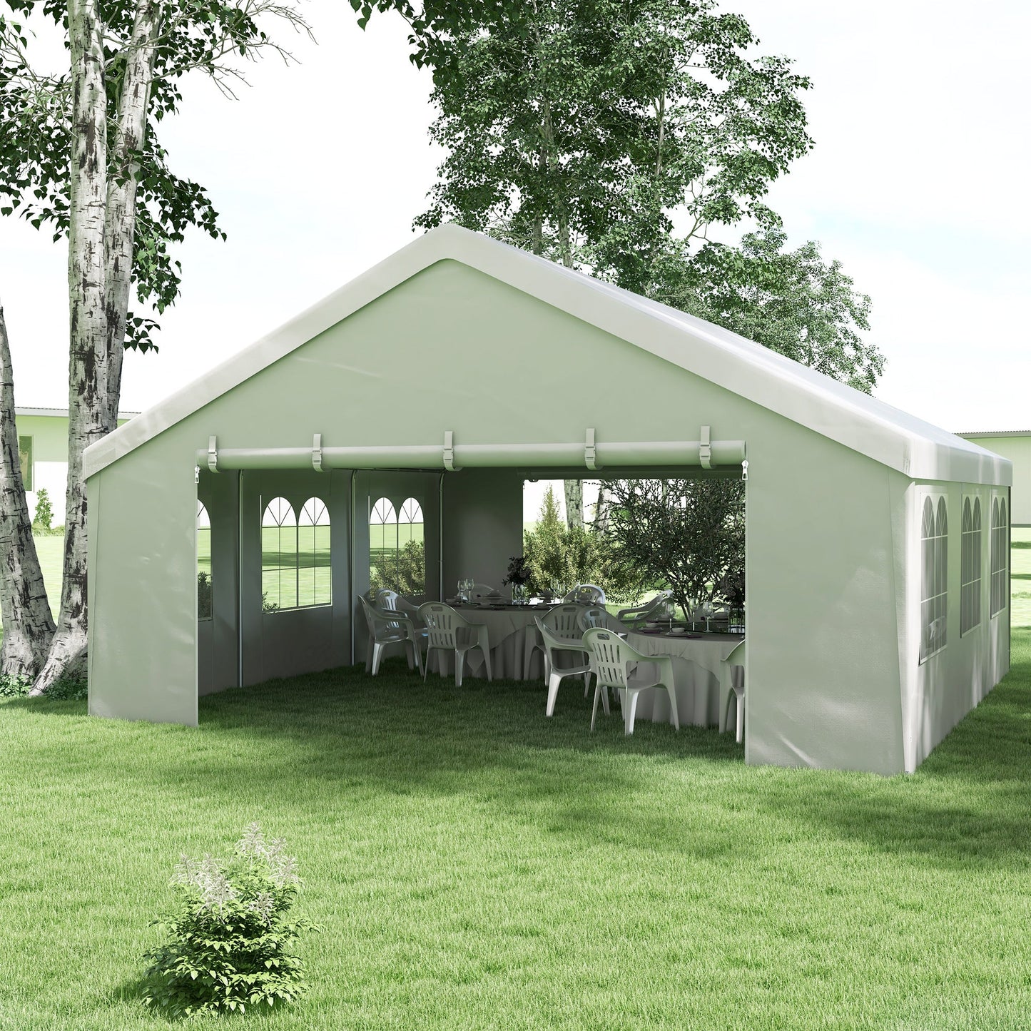 19.5' x 19' Party Tent, Heavy Duty Outdoor Canopy Tent Shelter with Removable Sidewalls, 2 Doors and 6 Windows, Large White Tents for Parties, Events, BBQ Grill