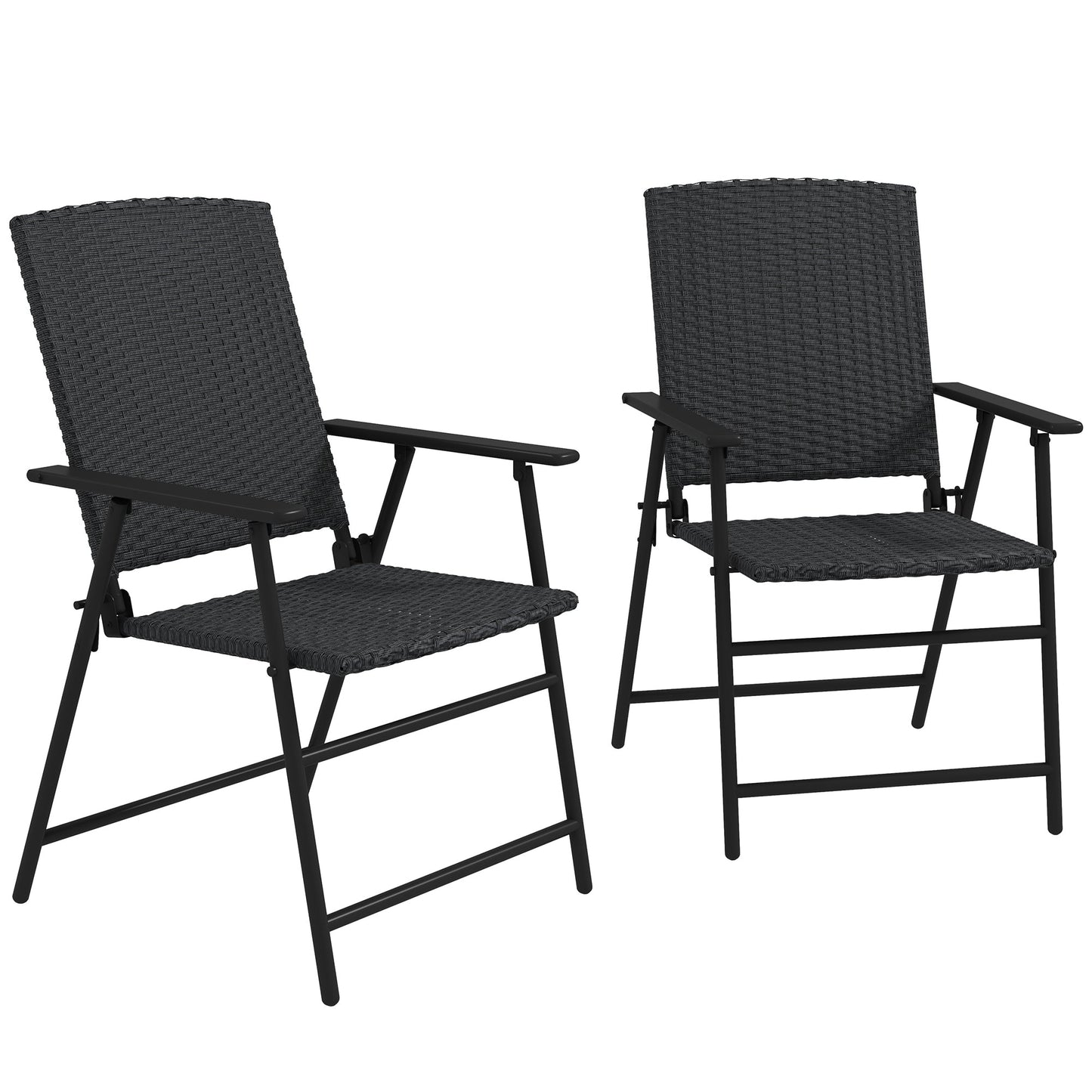 Outdoor Wicker Dining Chair Set of 2, 2 Pieces Rattan Foldable Chair with Steel Frame for Garden, Backyard, Porch, Black