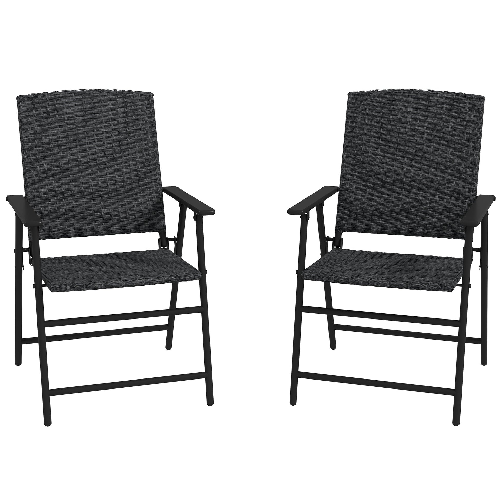 Outdoor Wicker Dining Chair Set of 2, 2 Pieces Rattan Foldable Chair with Steel Frame for Garden, Backyard, Porch, Black