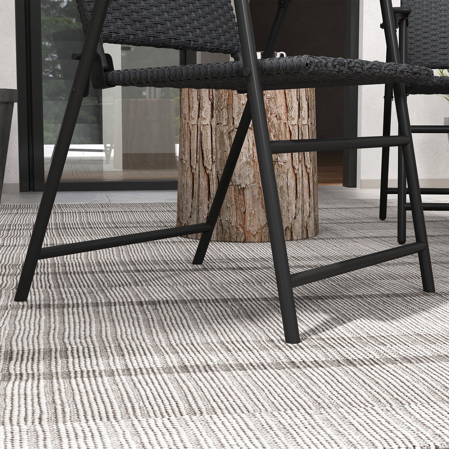 Outdoor Wicker Dining Chair Set of 2, 2 Pieces Rattan Foldable Chair with Steel Frame for Garden, Backyard, Porch, Black