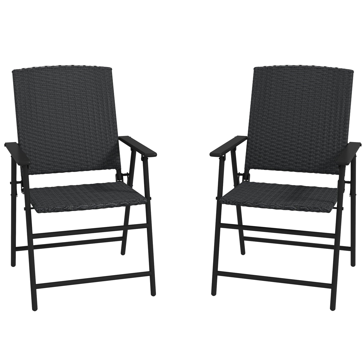 Outdoor Wicker Dining Chair Set of 2, 2 Pieces Rattan Foldable Chair with Steel Frame for Garden, Backyard, Porch, Black