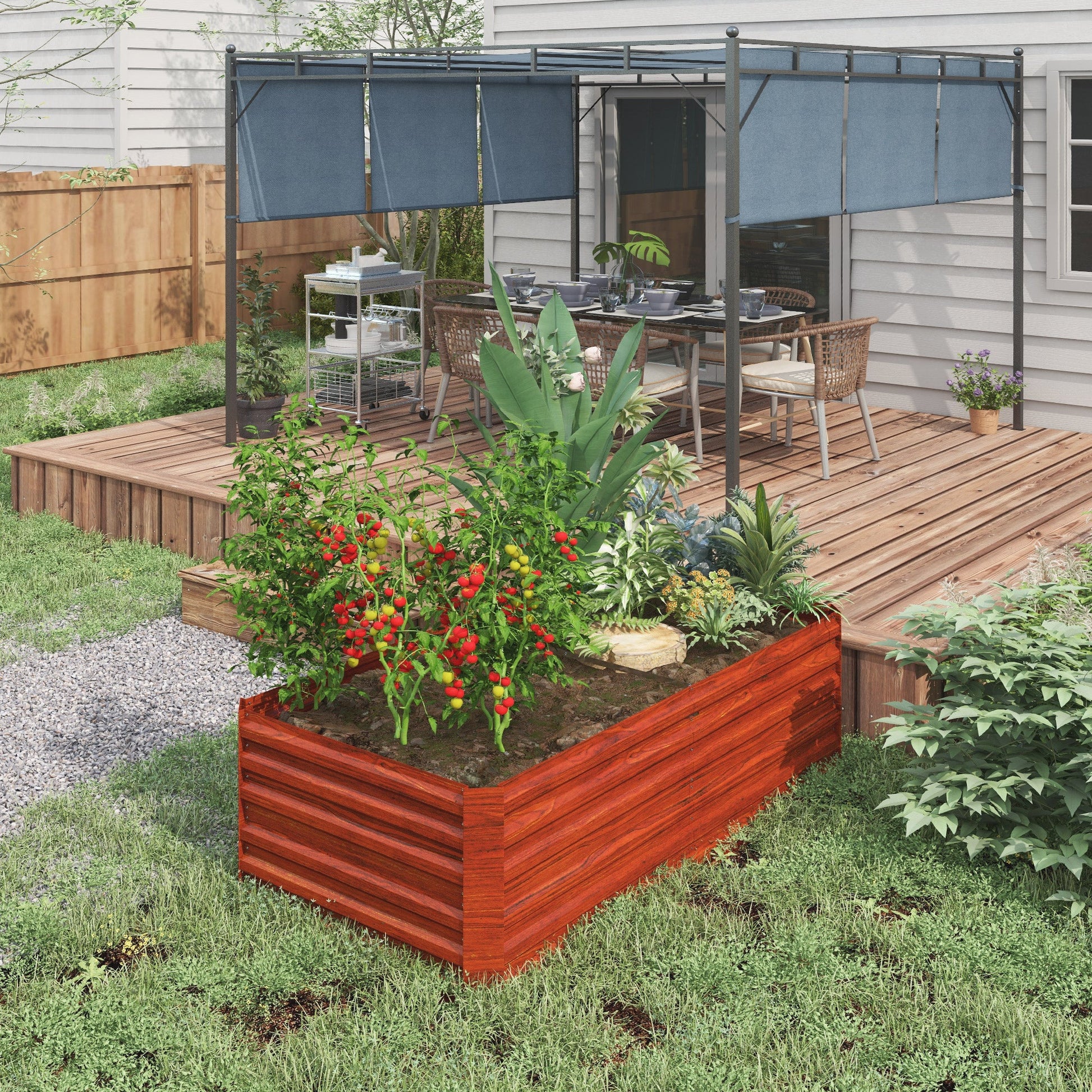 Raised Garden Bed, 6' x 3' x 2' Galvanized Steel Planters for Outdoor Plants with Multi-reinforced Rods for Vegetables, Flowers and Herbs, Rustic Brown