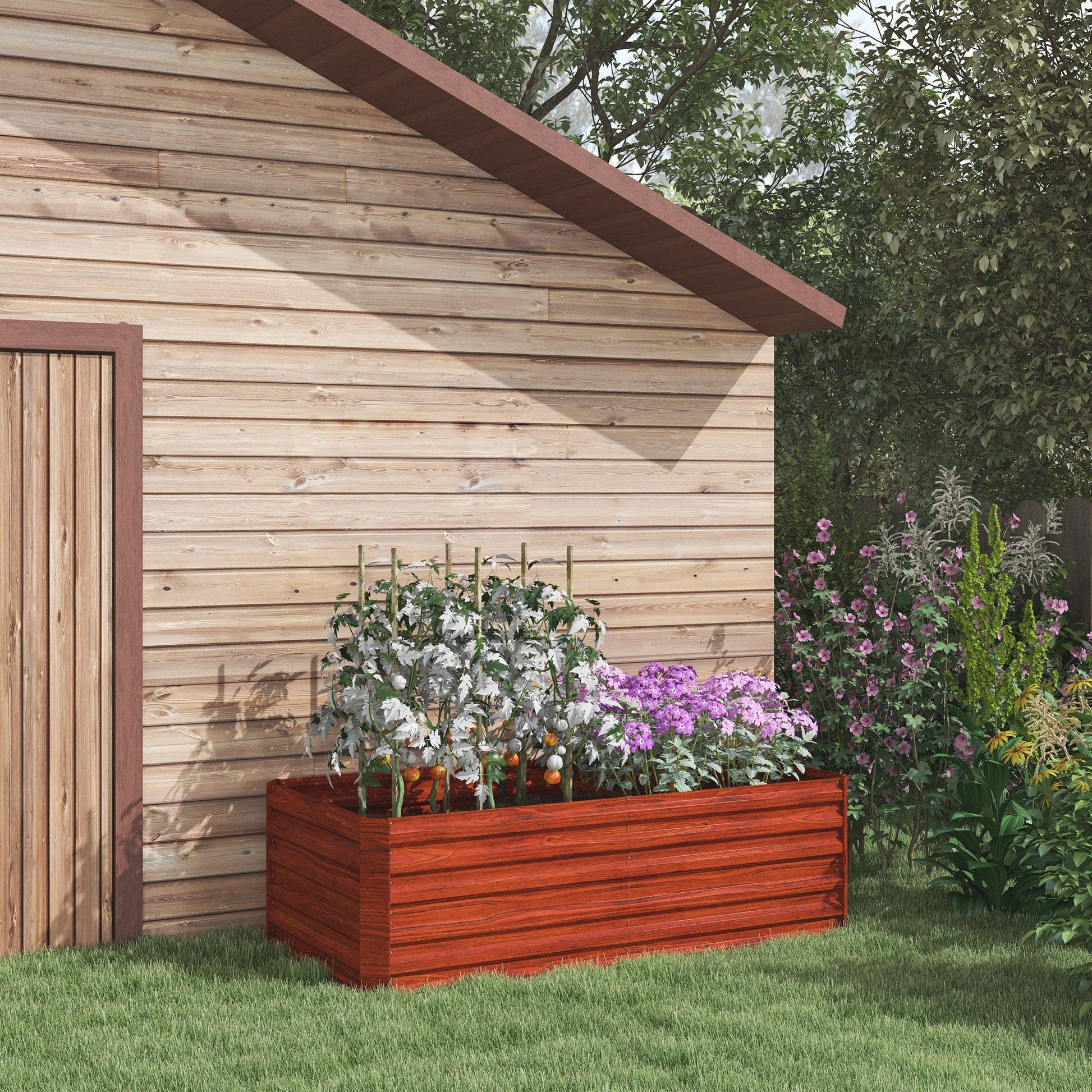 Raised Garden Bed, 6' x 3' x 2' Galvanized Steel Planters for Outdoor Plants with Multi-reinforced Rods for Vegetables, Flowers and Herbs, Rustic Brown