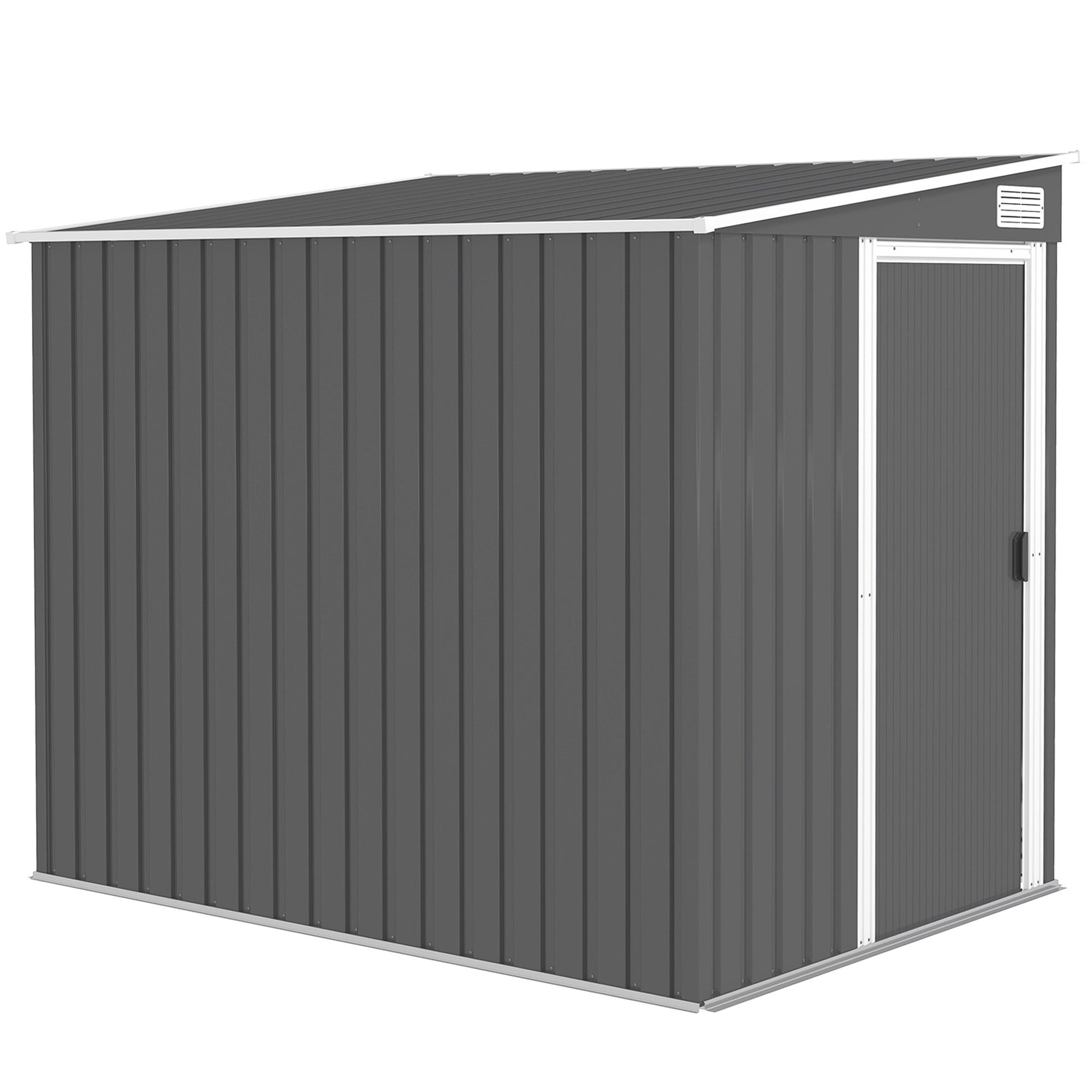 5 x 7FT Lean to Outdoor Storage Shed with Foundation Kit, Metal Garden Shed with Adjustable Shelves, Sliding Door, Vents, Hooks for Backyard, Patio, Lawn, Dark Grey