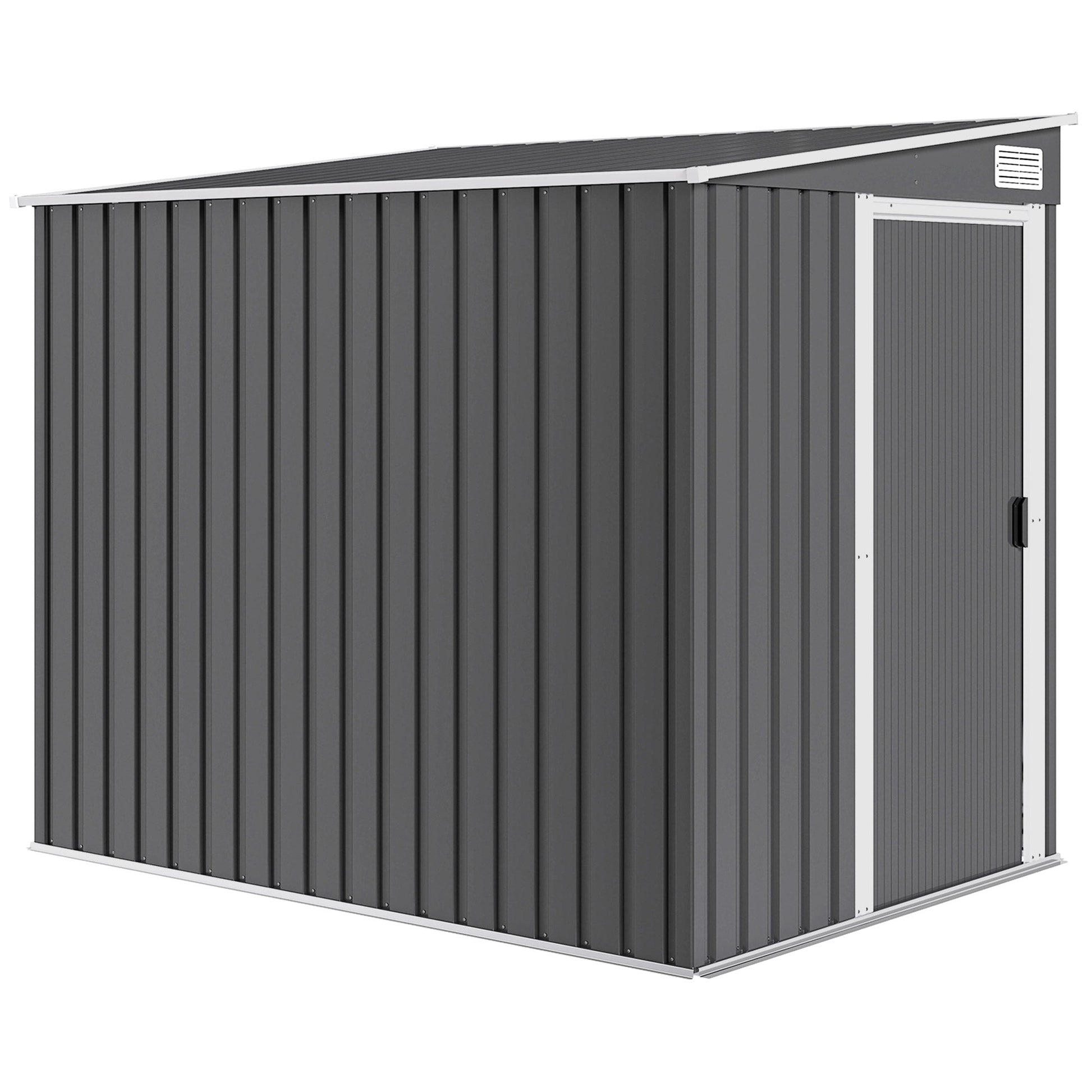 5 x 7FT Lean to Outdoor Storage Shed with Foundation Kit, Metal Garden Shed with Adjustable Shelves, Sliding Door, Vents, Hooks for Backyard, Patio, Lawn, Dark Grey