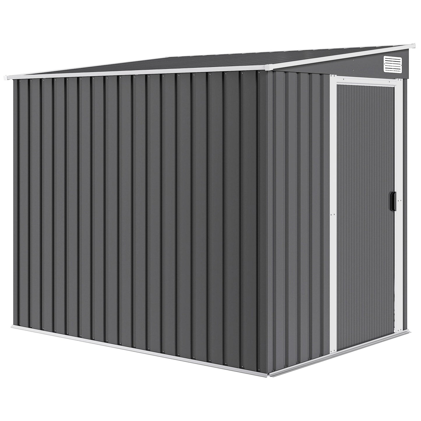 5 x 7FT Lean to Outdoor Storage Shed with Foundation Kit, Metal Garden Shed with Adjustable Shelves, Sliding Door, Vents, Hooks for Backyard, Patio, Lawn, Dark Grey
