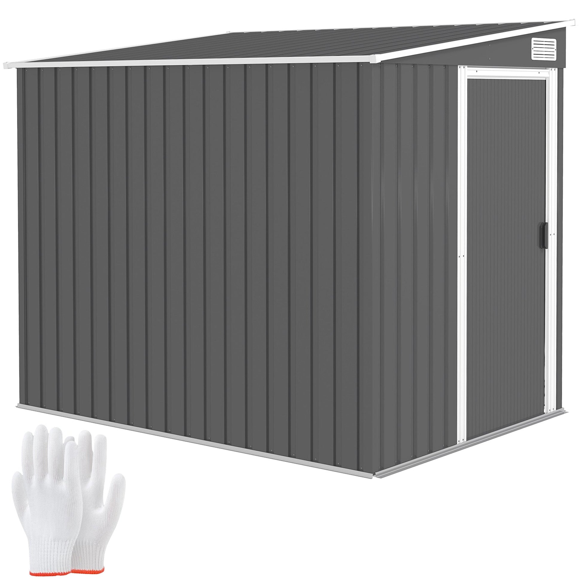 5 x 7FT Lean to Outdoor Storage Shed with Foundation Kit, Metal Garden Shed with Adjustable Shelves, Sliding Door, Vents, Hooks for Backyard, Patio, Lawn, Dark Grey