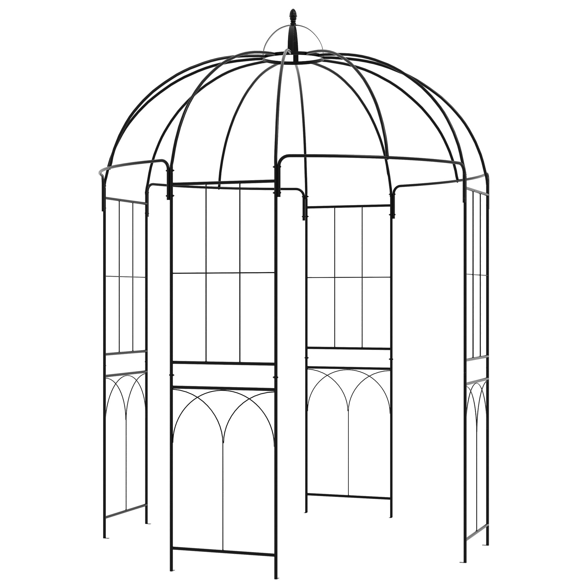 Birdcage Shape Garden Arbour, Metal Gazebo Pergola Pavilion for Climbing Plants, Lights, Flowers, French Style Arch Trellis with Hook for Wedding, Party, Ceremony, Black