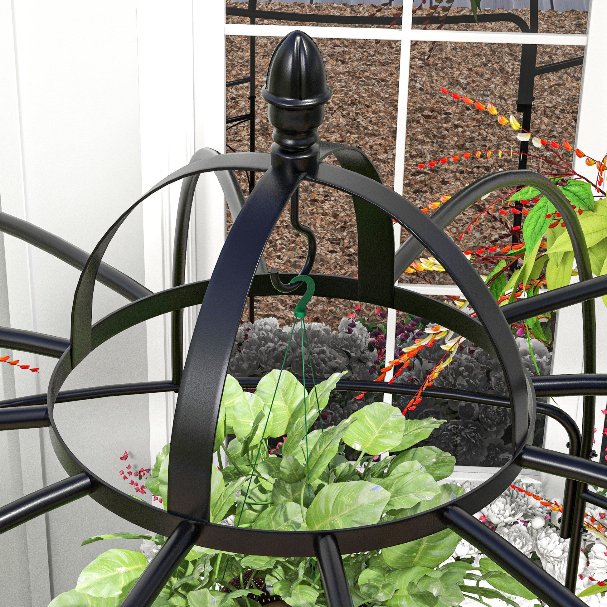 Birdcage Shape Garden Arbour, Metal Gazebo Pergola Pavilion for Climbing Plants, Lights, Flowers, French Style Arch Trellis with Hook for Wedding, Party, Ceremony, Black