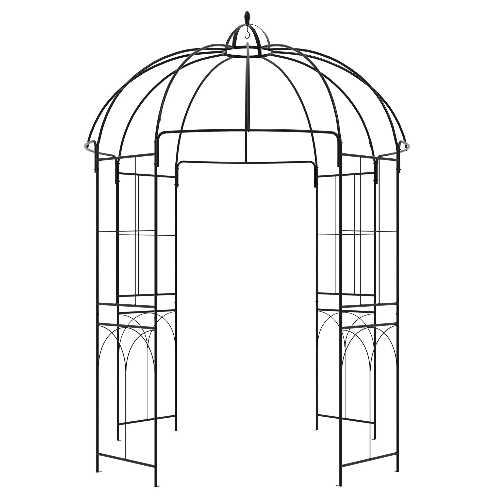 Birdcage Shape Garden Arbour, Metal Gazebo Pergola Pavilion for Climbing Plants, Lights, Flowers, French Style Arch Trellis with Hook for Wedding, Party, Ceremony, Black