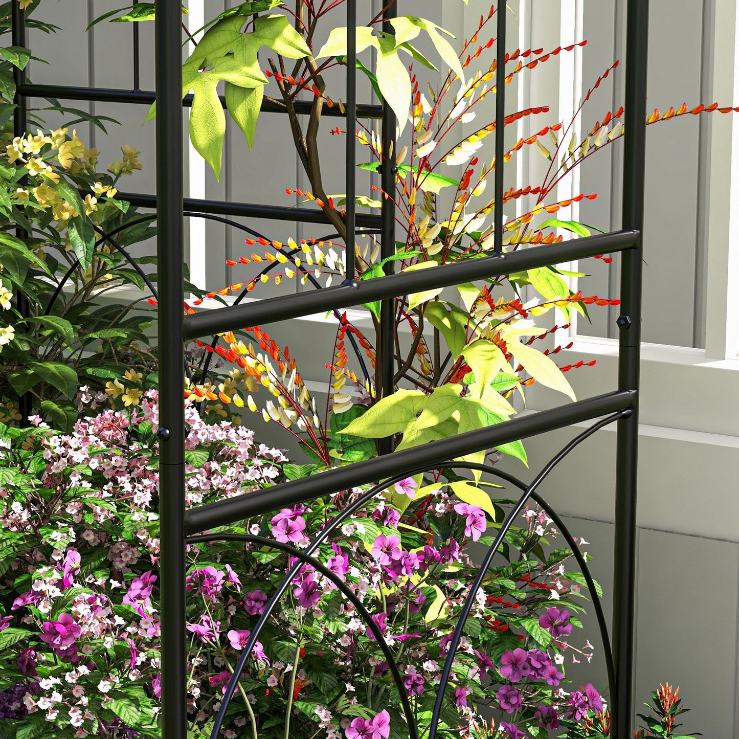 Birdcage Shape Garden Arbour, Metal Gazebo Pergola Pavilion for Climbing Plants, Lights, Flowers, French Style Arch Trellis with Hook for Wedding, Party, Ceremony, Black