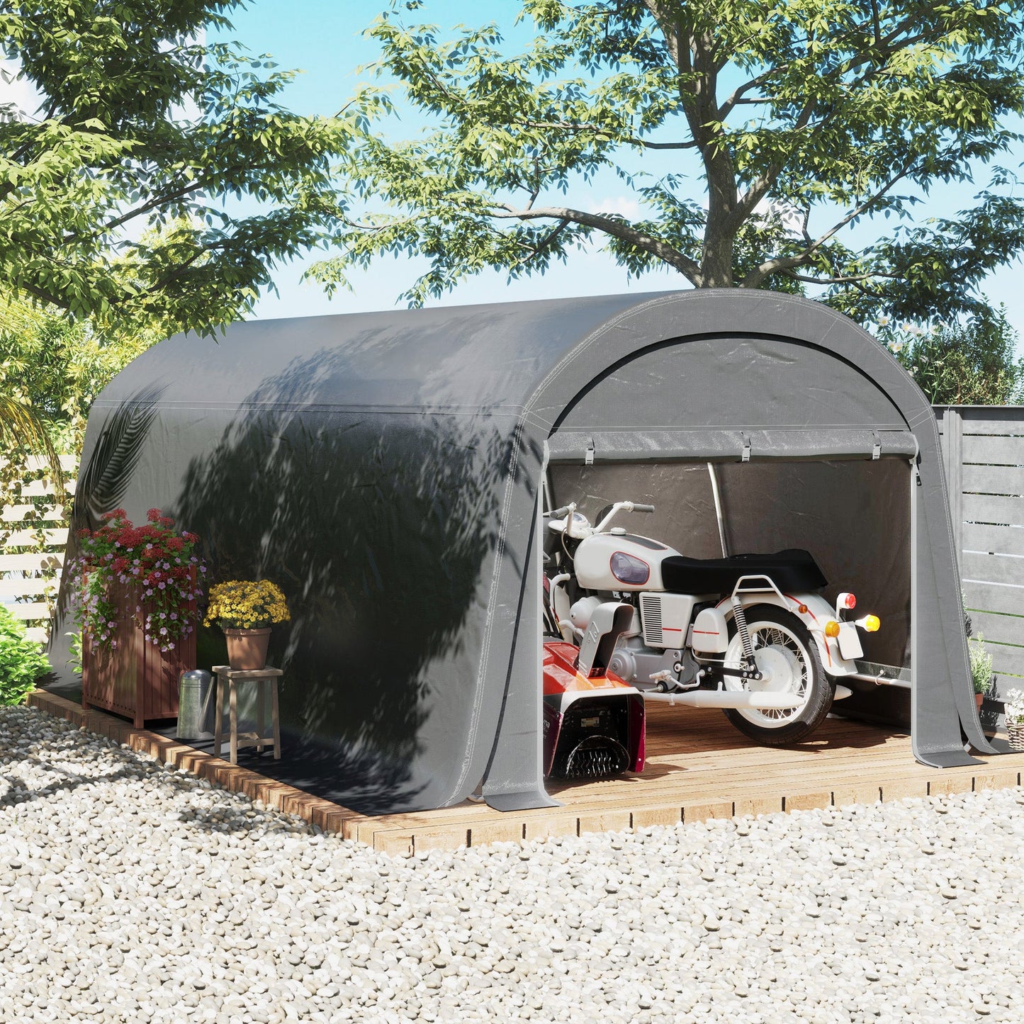 10' x 20' Portable Shed, Waterproof Motorcycle Bike Tent with Roll-up Zipper Door, Galvanised Steel Frame, Outdoor Storage Shed for Garden Tools, Dark Grey