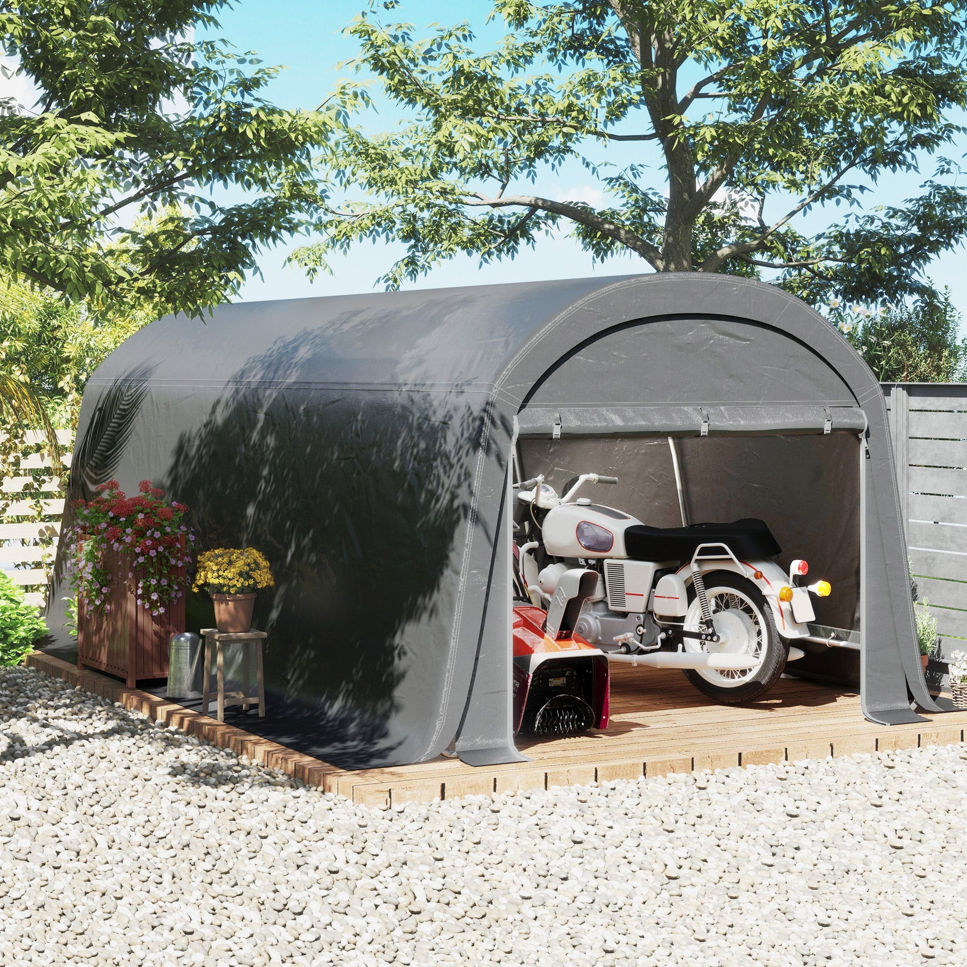 10' x 20' Portable Shed, Waterproof Motorcycle Bike Tent with Roll-up Zipper Door, Galvanised Steel Frame, Outdoor Storage Shed for Garden Tools, Dark Grey