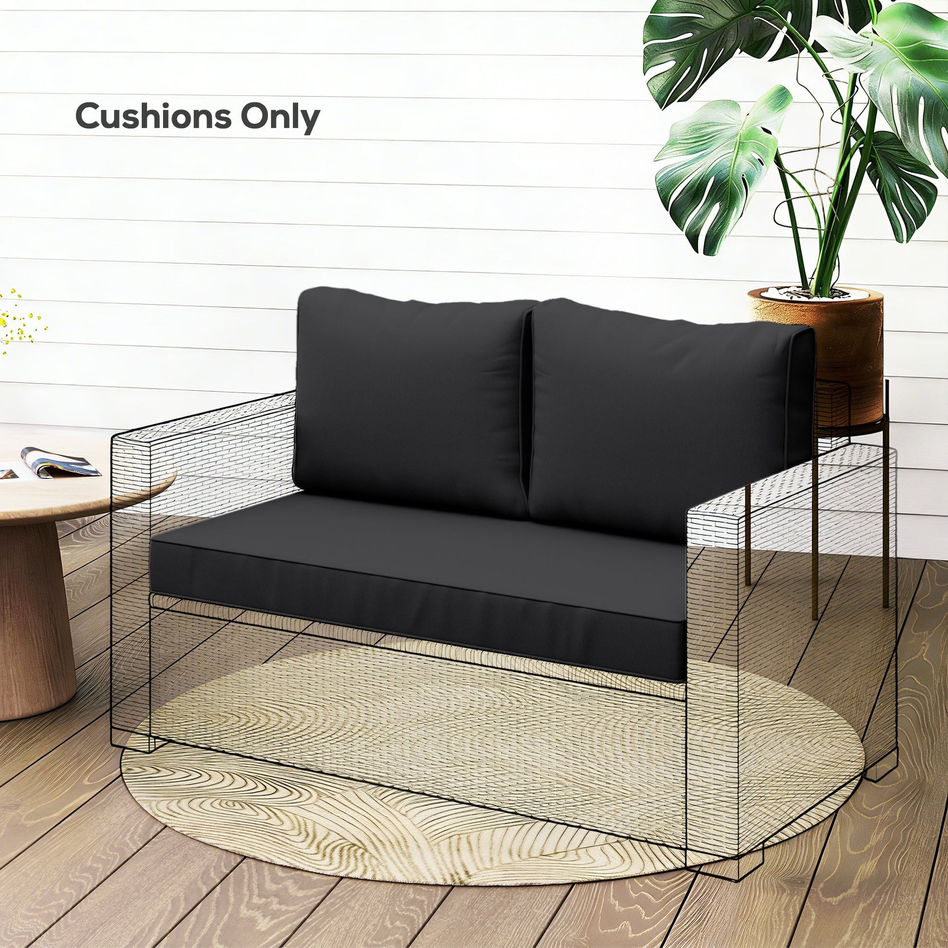 2 Seater Outdoor Seat Cushions with Backrest, Loveseat Double Sofa Outdoor Furniture Cushions, Fade-Resistant Replacement Patio Cushions for Indoor and Outdoor, Black