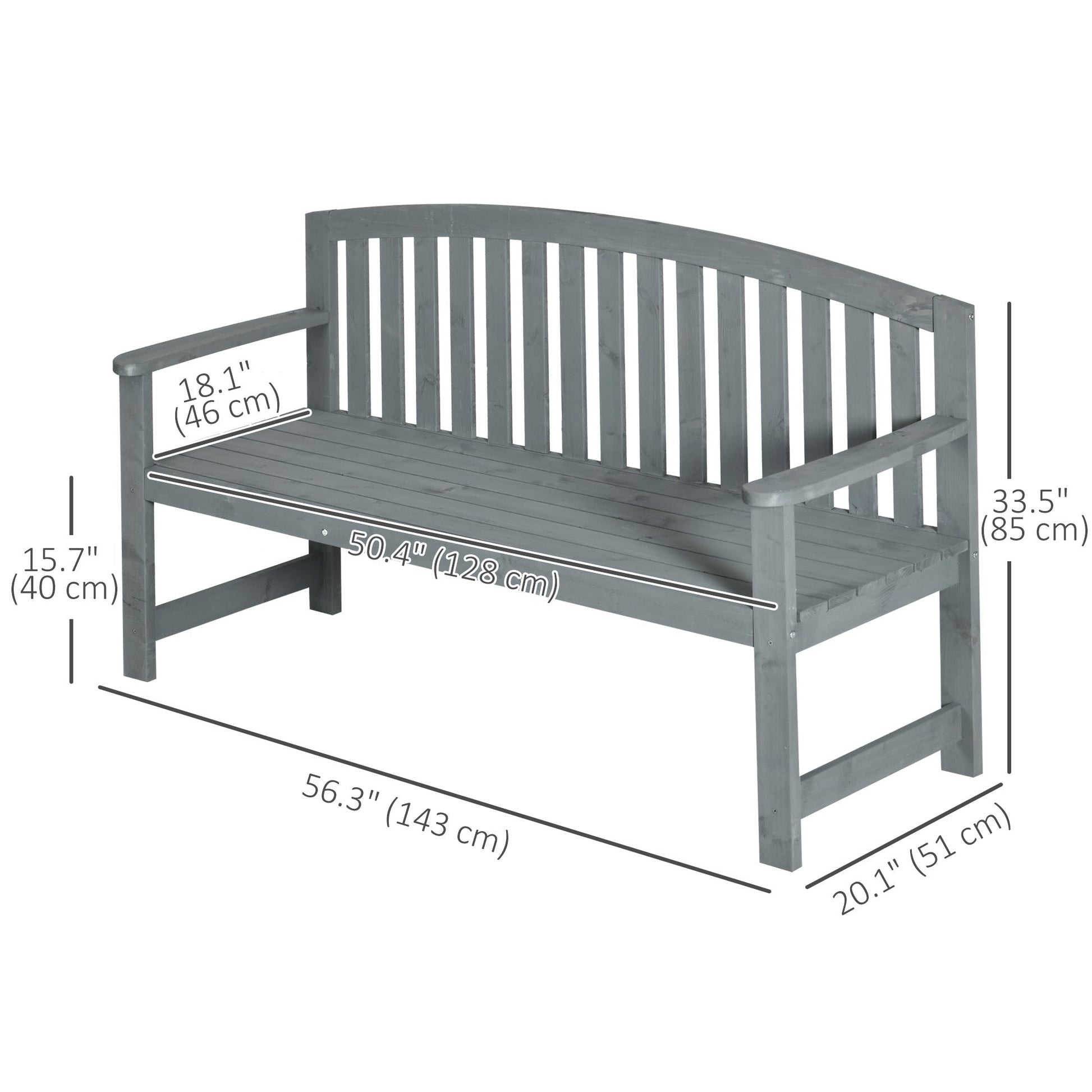 4.7Ft Garden Bench, 2 Seater Outdoor Patio Seat with Slatted Design for Park, Yard, Indoor, Grey