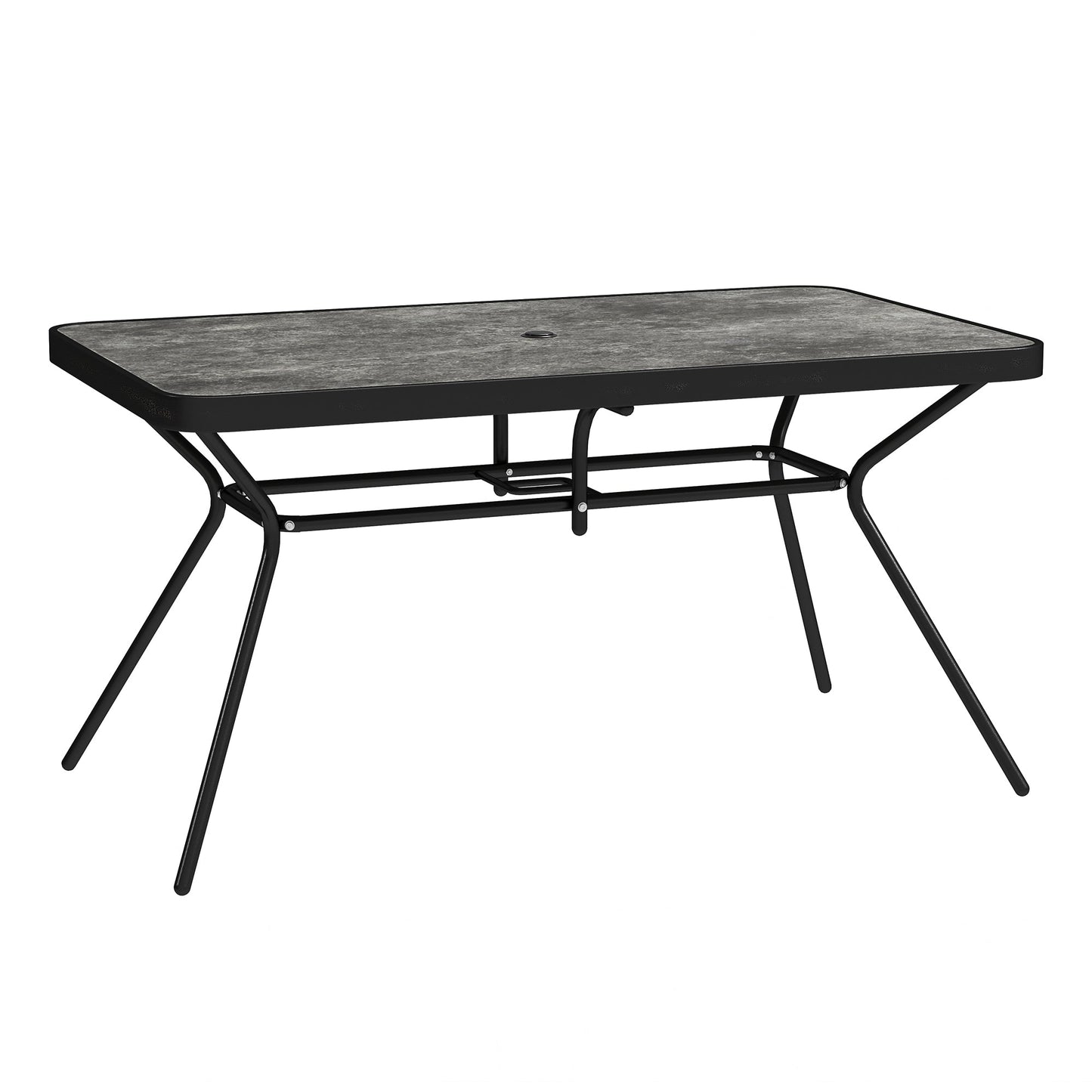 55" x 31.5" x 28" Rectangle Outdoor Dining Table for 6, Patio Table with 1.7" Umbrella Hole, Easy Clean DPC Plastic Tabletop, Steel Frame, for Backyard, Deck, Lawn, Grey