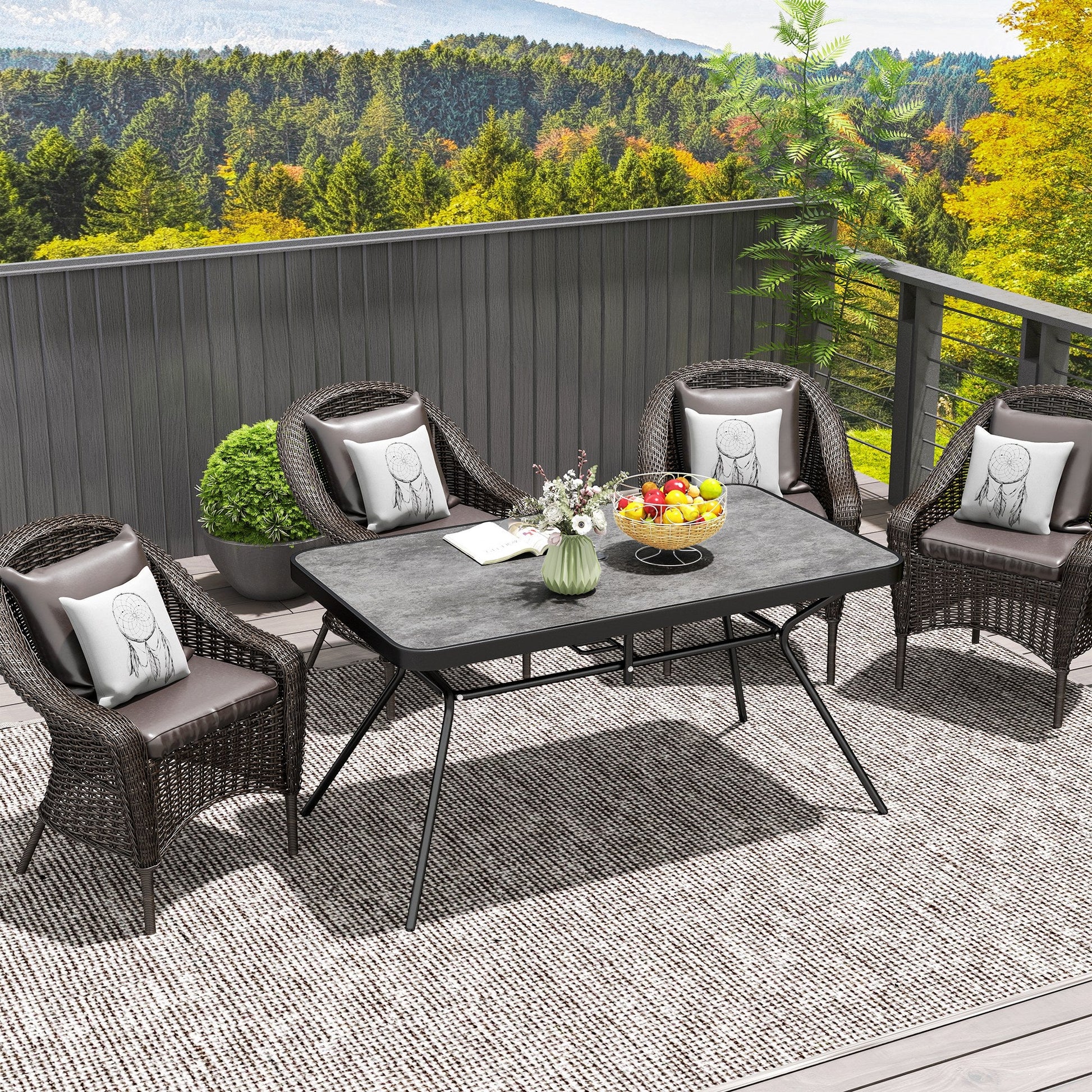 55" x 31.5" x 28" Rectangle Outdoor Dining Table for 6, Patio Table with 1.7" Umbrella Hole, Easy Clean DPC Plastic Tabletop, Steel Frame, for Backyard, Deck, Lawn, Grey