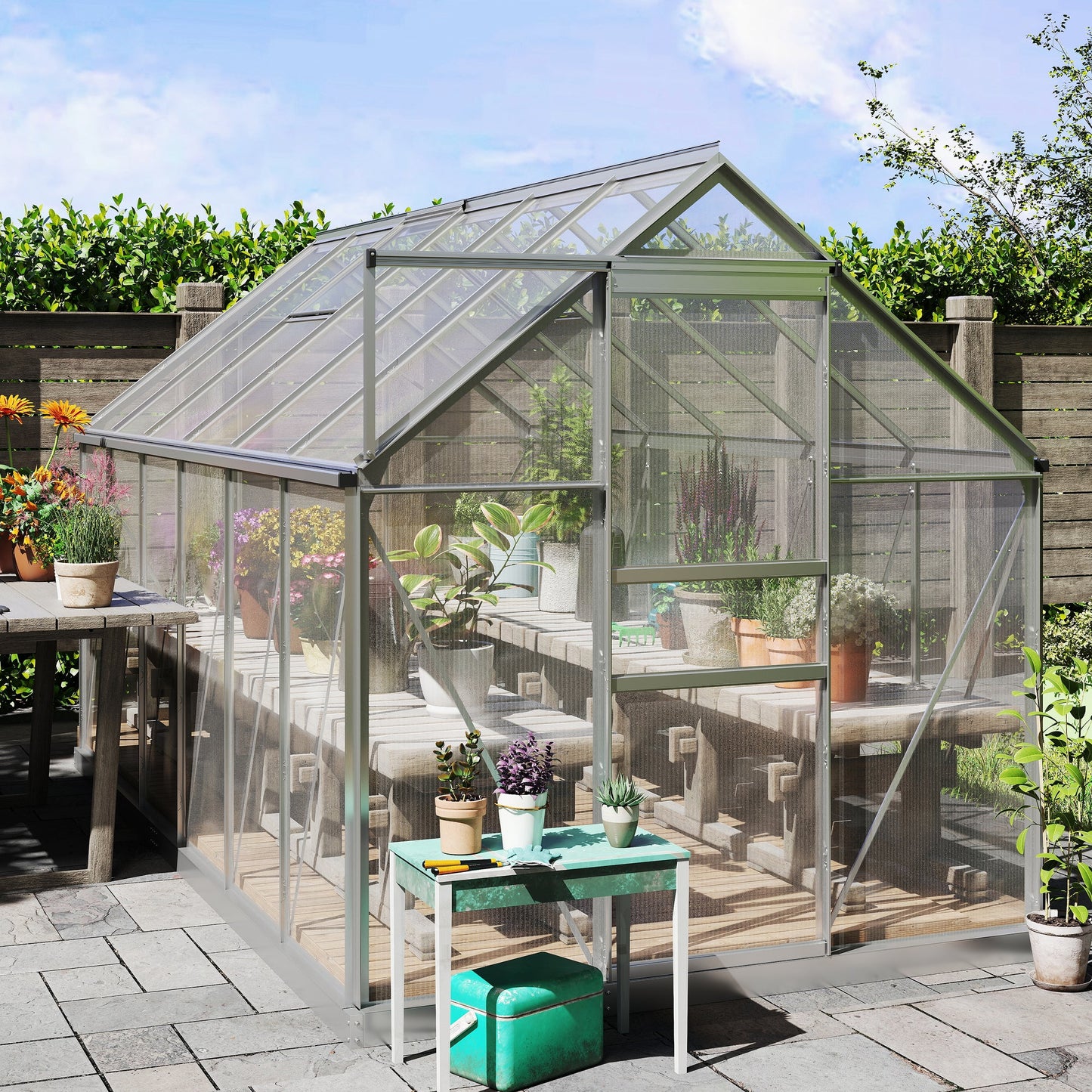 BloomGreen 6' x 12' x 6.5' Polycarbonate Greenhouse with Adjustable Roof Vent & Sliding Door, Clear