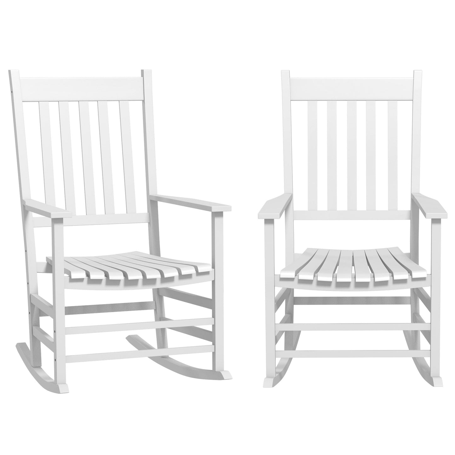 Wooden Patio Rocking Chairs Set of 2, Outdoor Rocker Chairs with Wide Armrests, High Back, Slatted Seat and Backrest, for Garden, Balcony, Porch, White